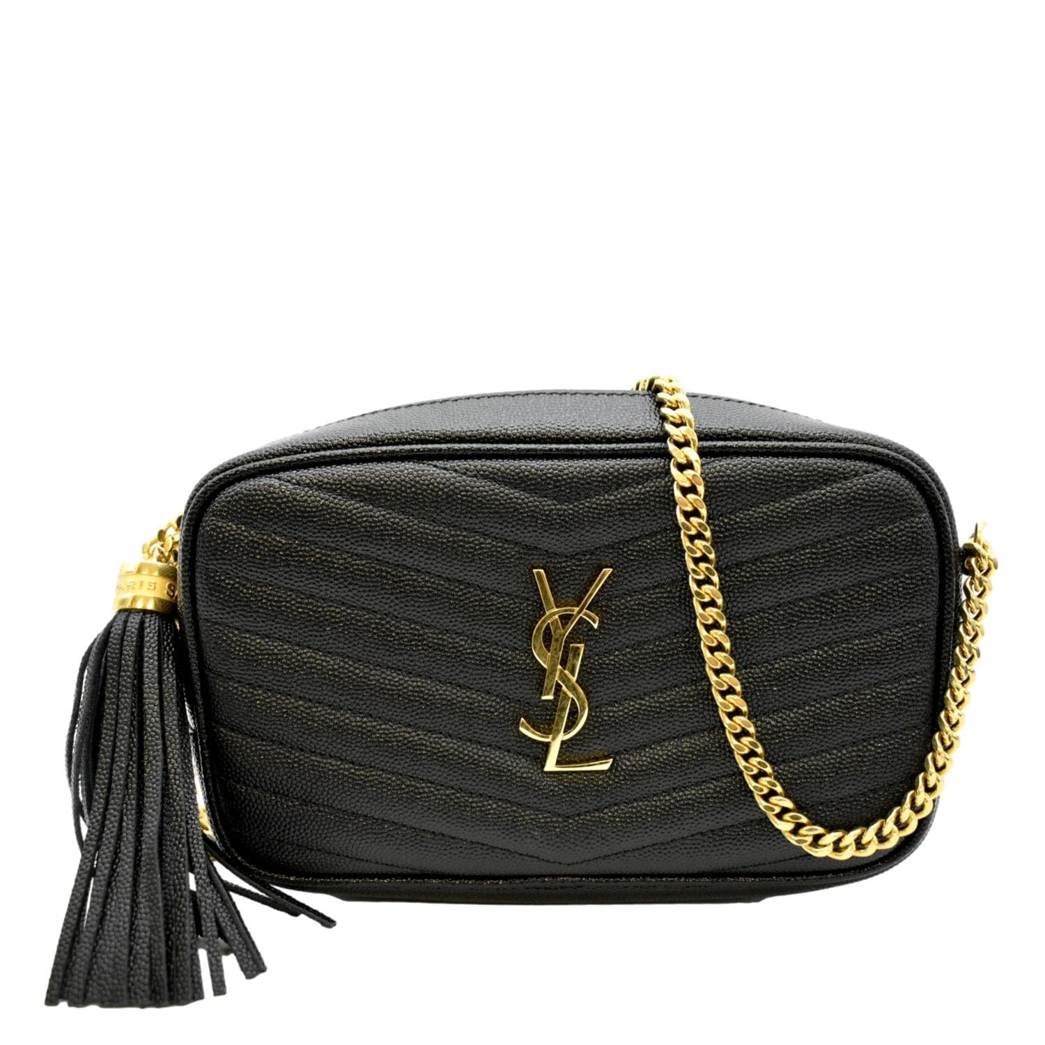 YSL Saint Laurent Yves Lou Chevron Camera Crossbody Bag Leather Black Mini Camera Bag