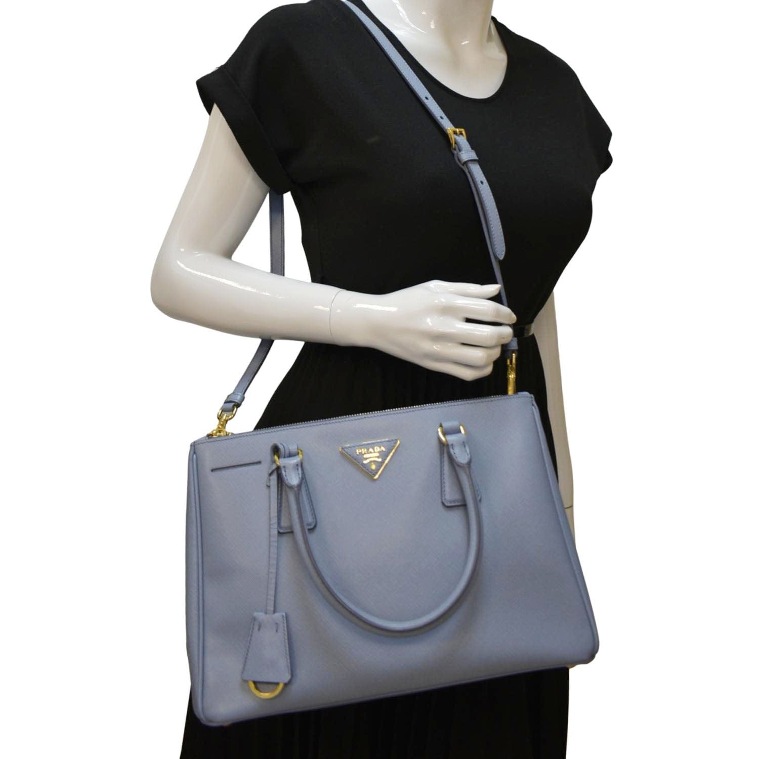 Prada Galleria Double Tote Bag Light Leather Saffiano Blue Shoulder Bag