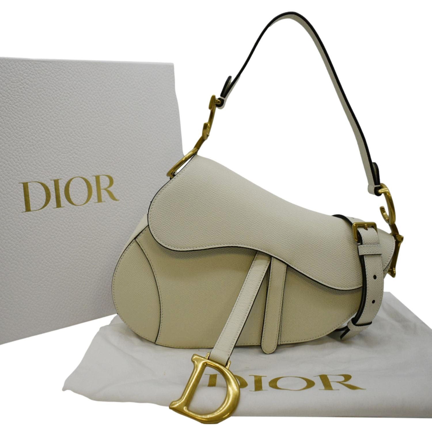 Dior Saddle Grained Calfskin Satchel Shoulder Bag Ivory Leather Satchel Bag
