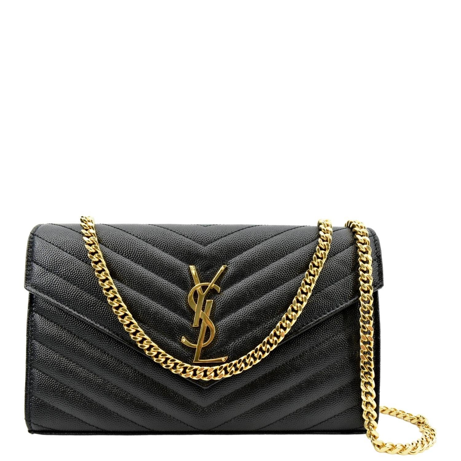 YSL Saint Laurent Saint Chevron Grain De Poudre Envelope Bag Black Chain Travel Bag Chain 8
