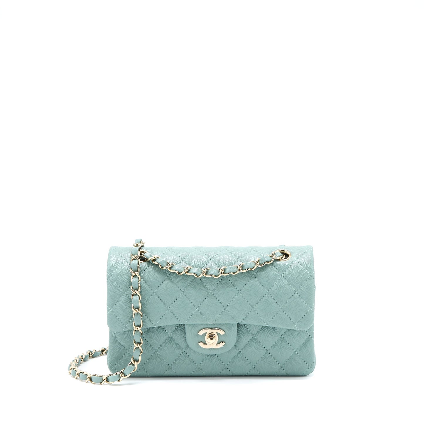 Chanel 22C Classic Double Flap Caviar NG124 Green Small Shoulder Bag