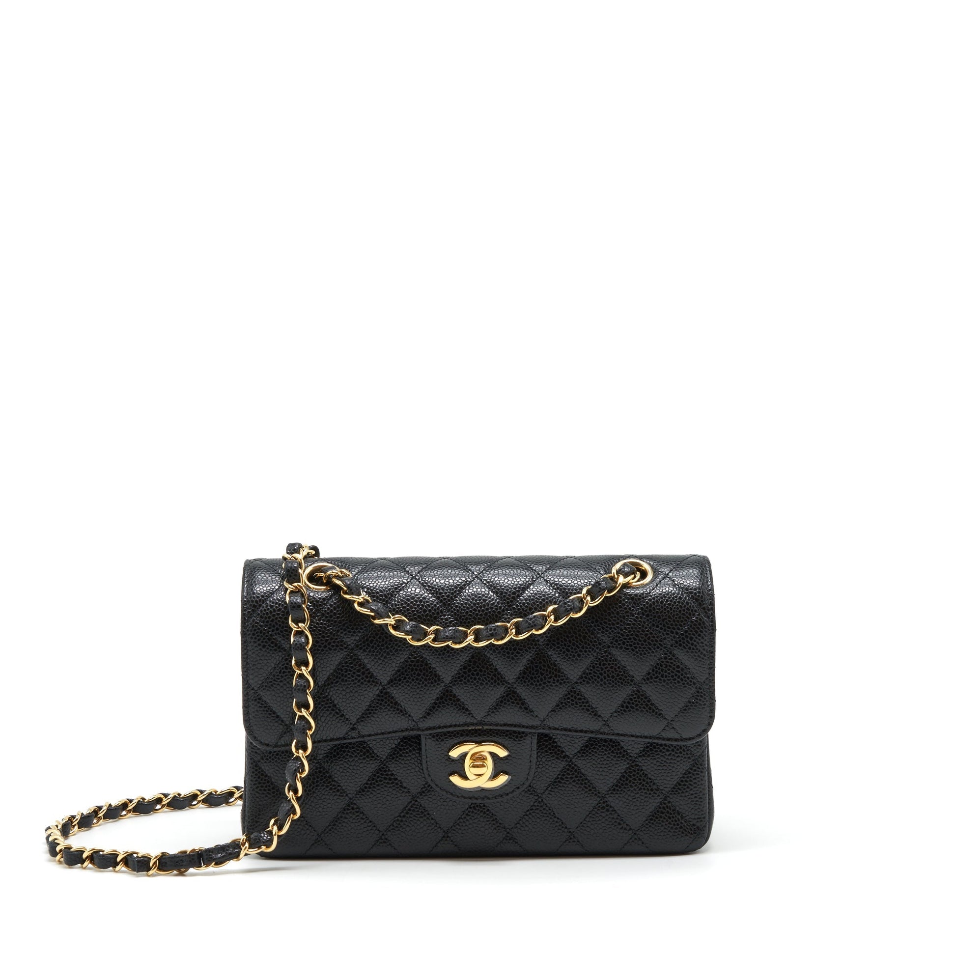 Chanel Classic Double Flap Caviar GHW Microchip Black Small Handbag