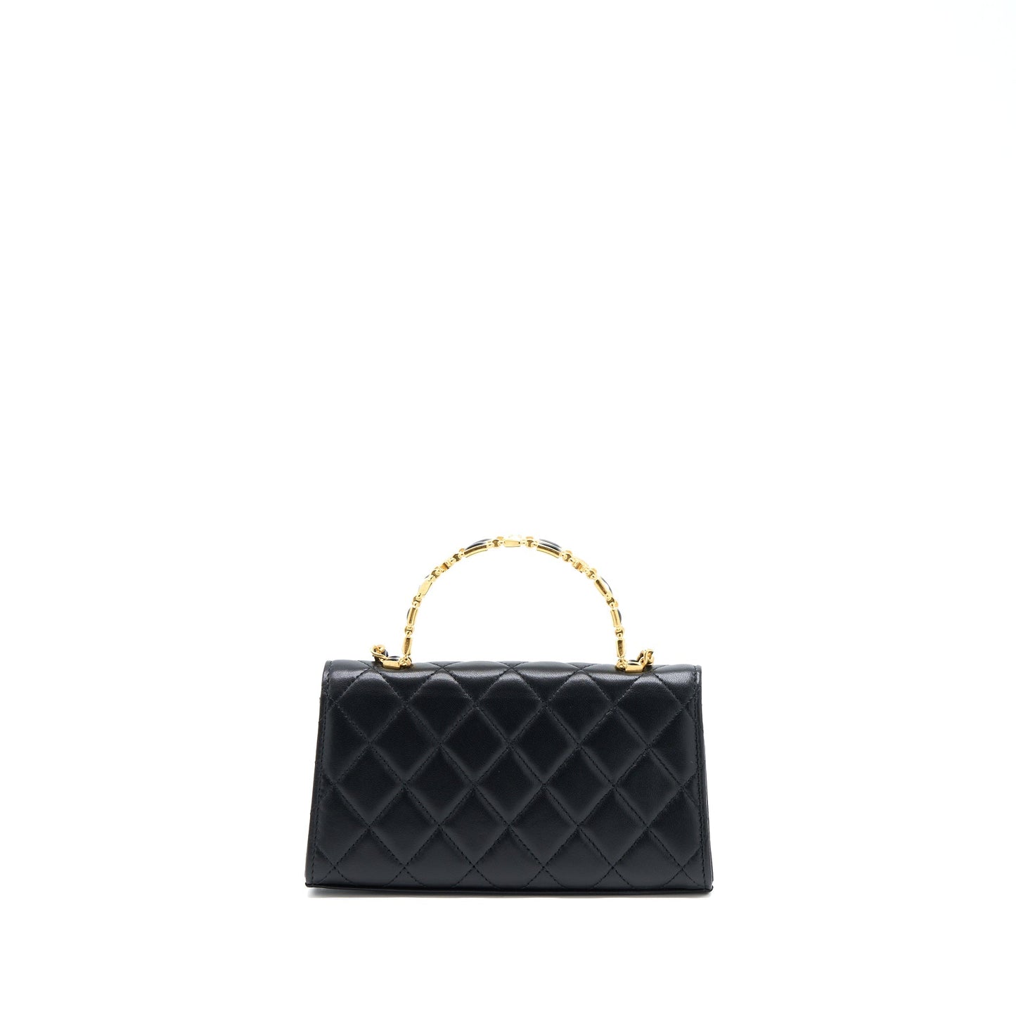 Chanel 22B Flap Enamel Top Handle Lambskin Black Shoulder Bag Ghw 1