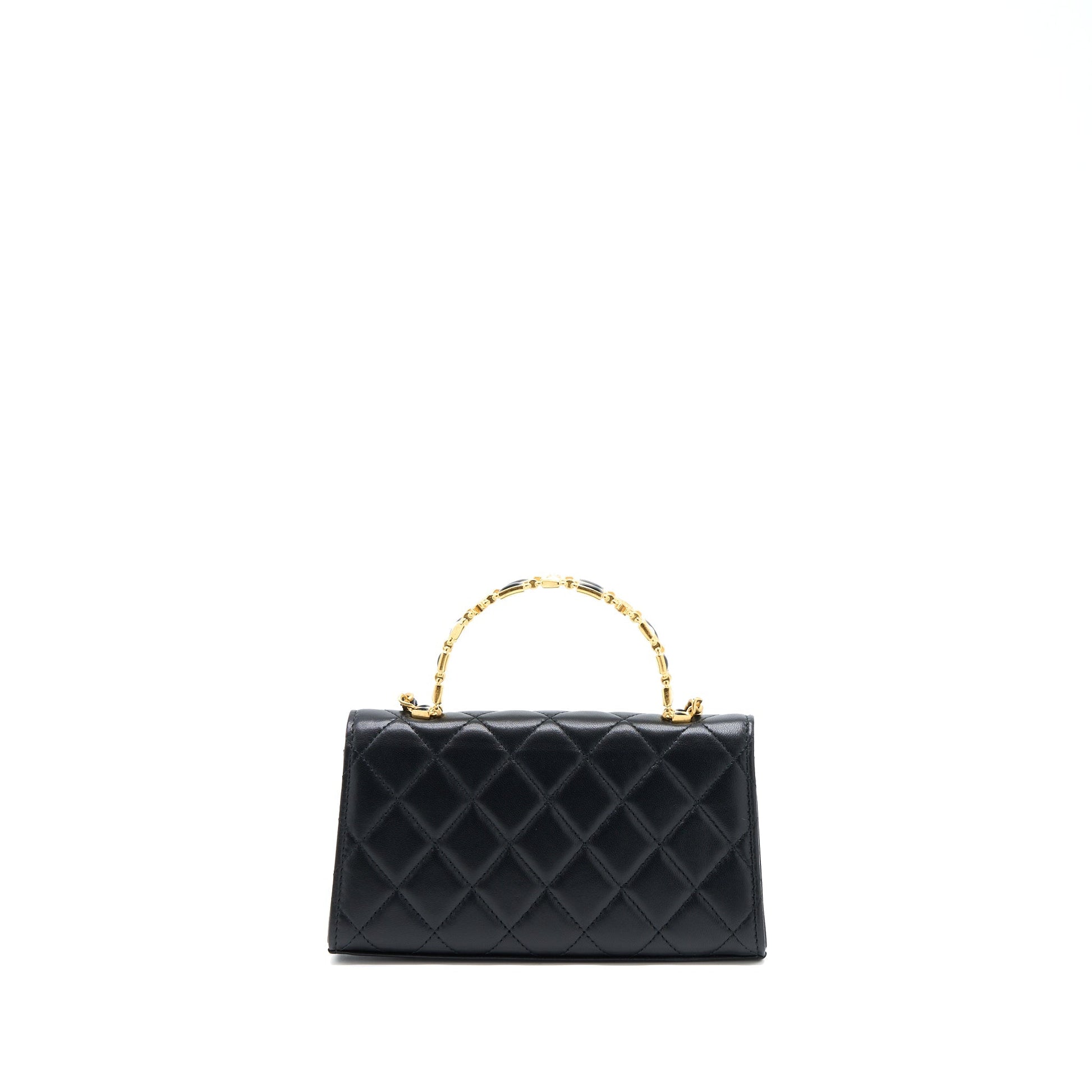 Chanel 22B Flap Enamel Top Handle Lambskin Black Shoulder Bag Ghw 1