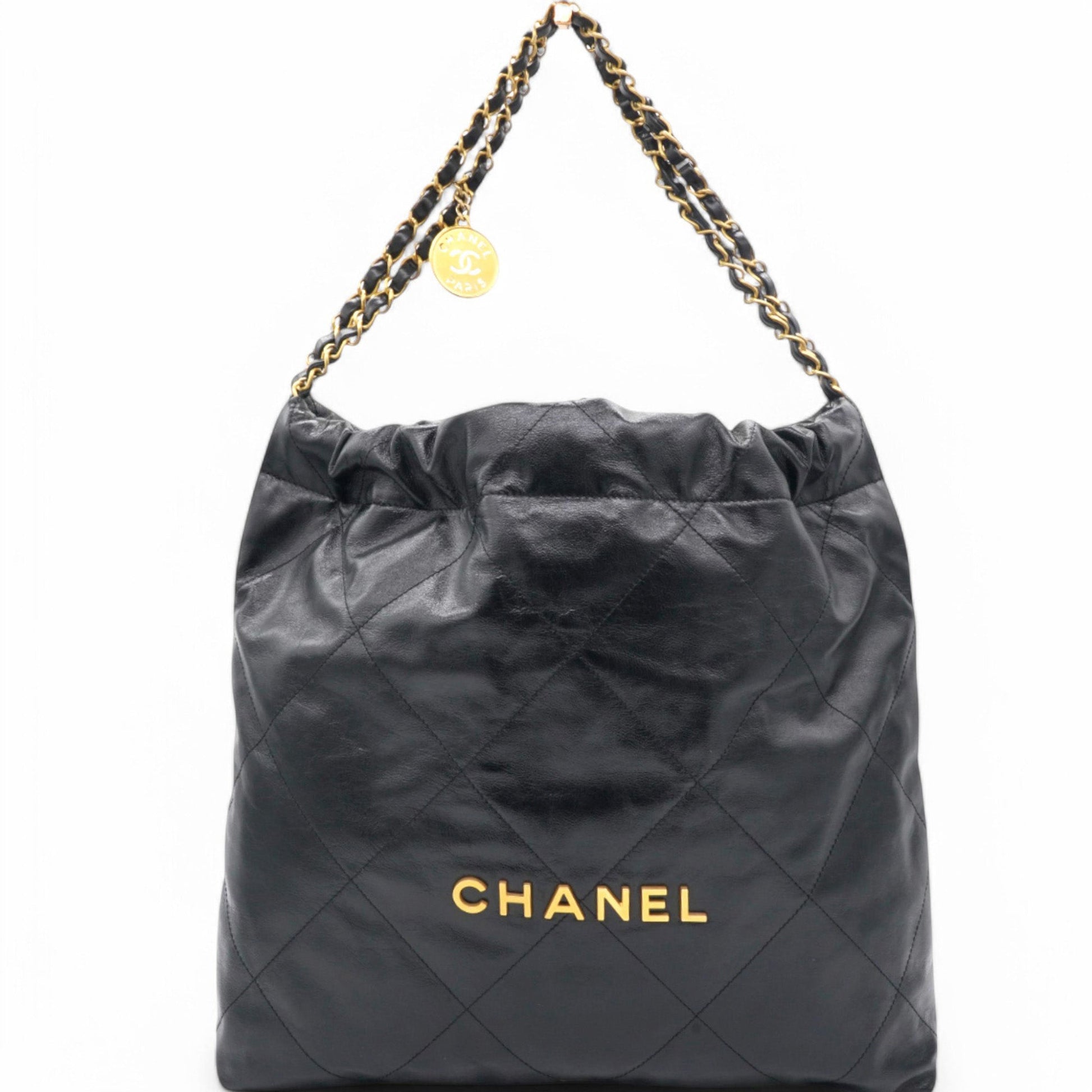 Chanel Shiny Quilted Medium 22 Black Handbag