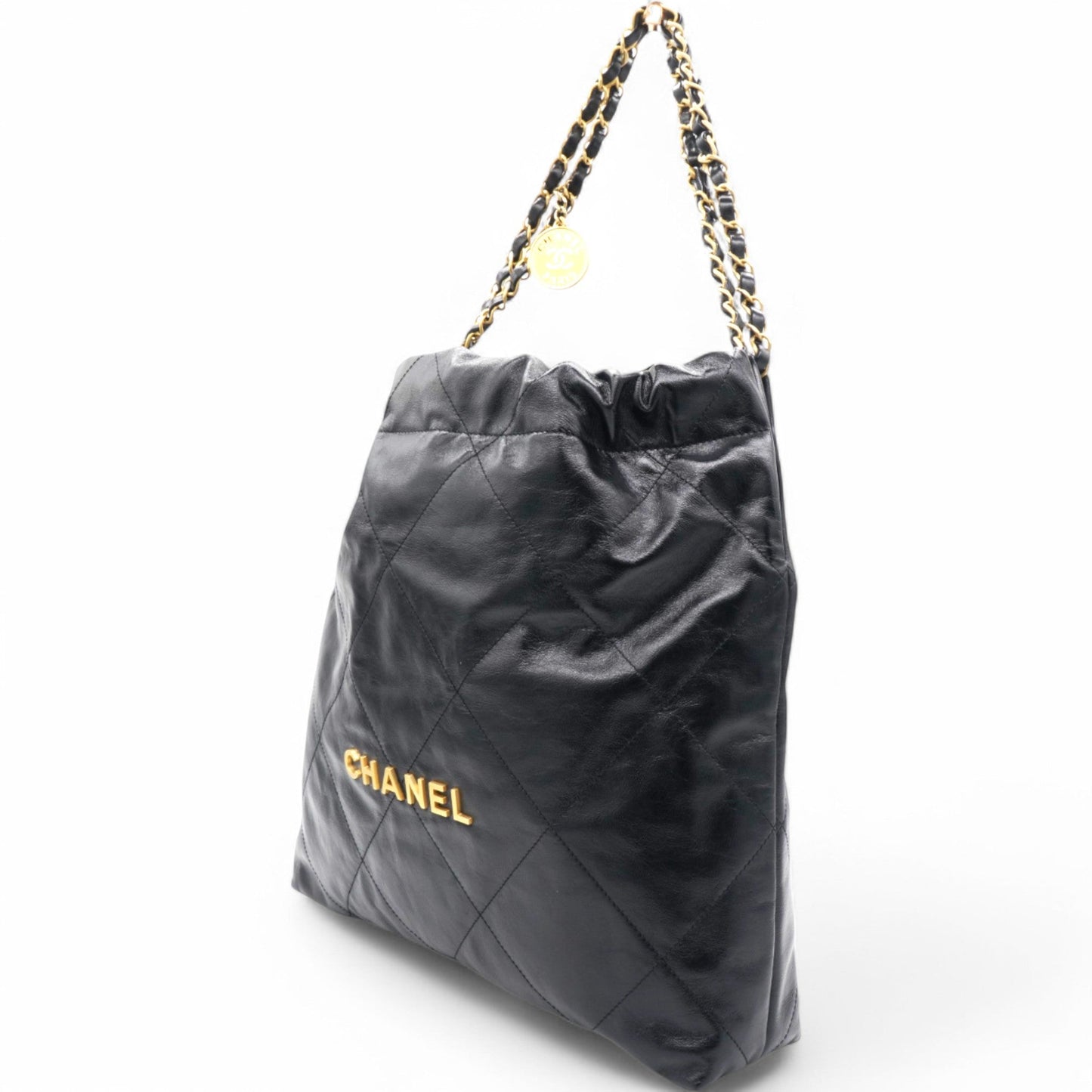 Chanel Shiny Quilted Medium 22 Black Bag