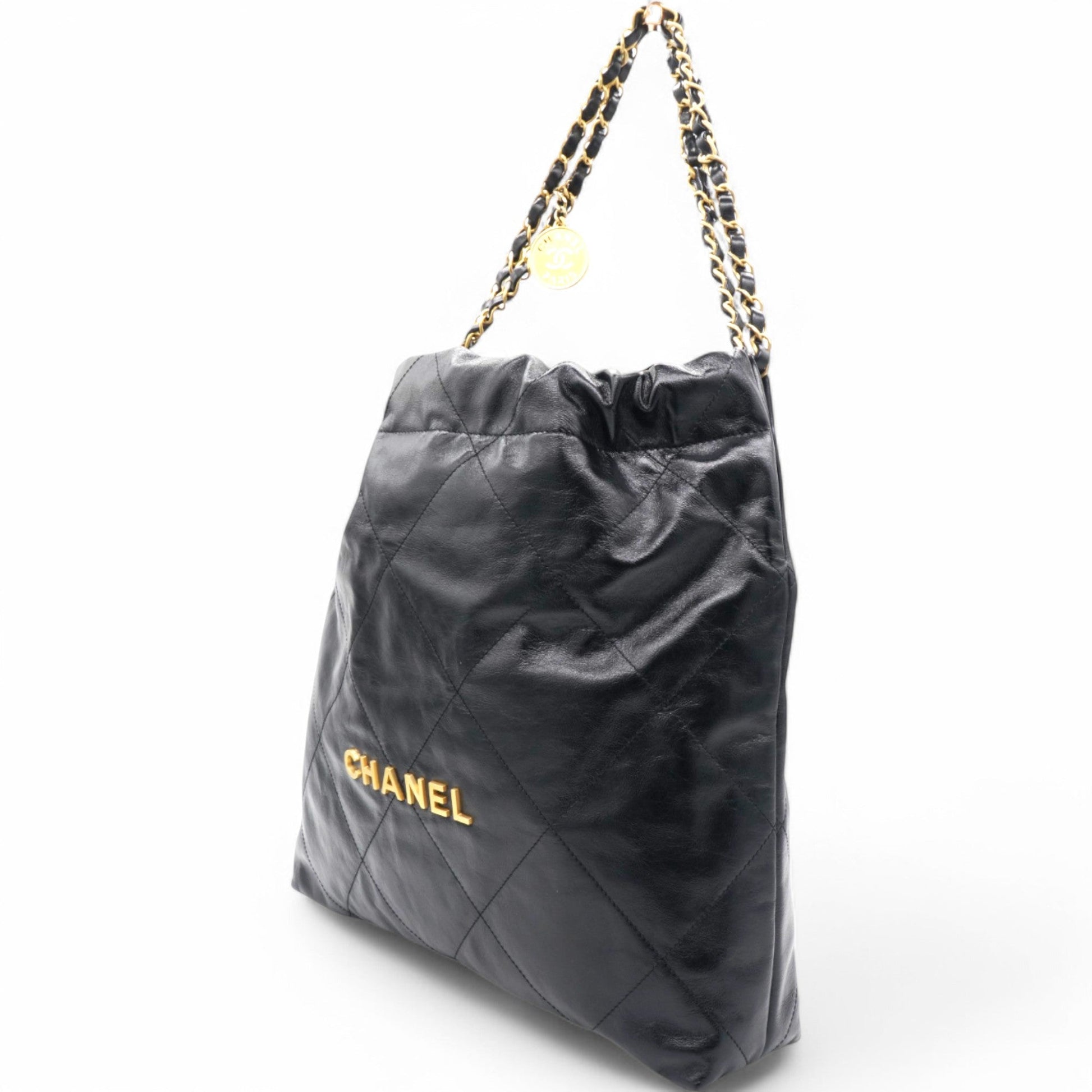 Chanel Shiny Quilted Medium 22 Black Bag
