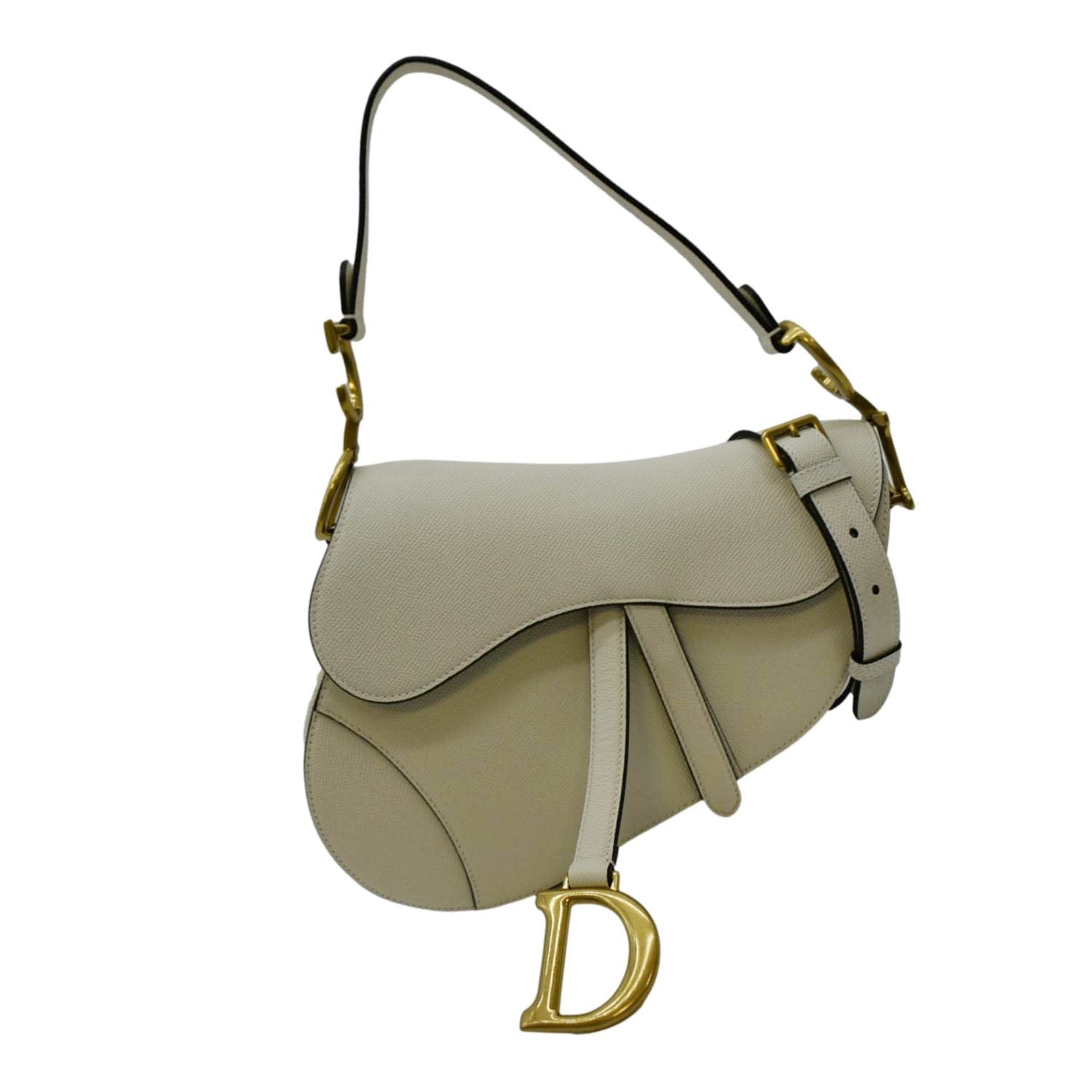 Dior Saddle Grained Calfskin Satchel Shoulder Bag Ivory Leather