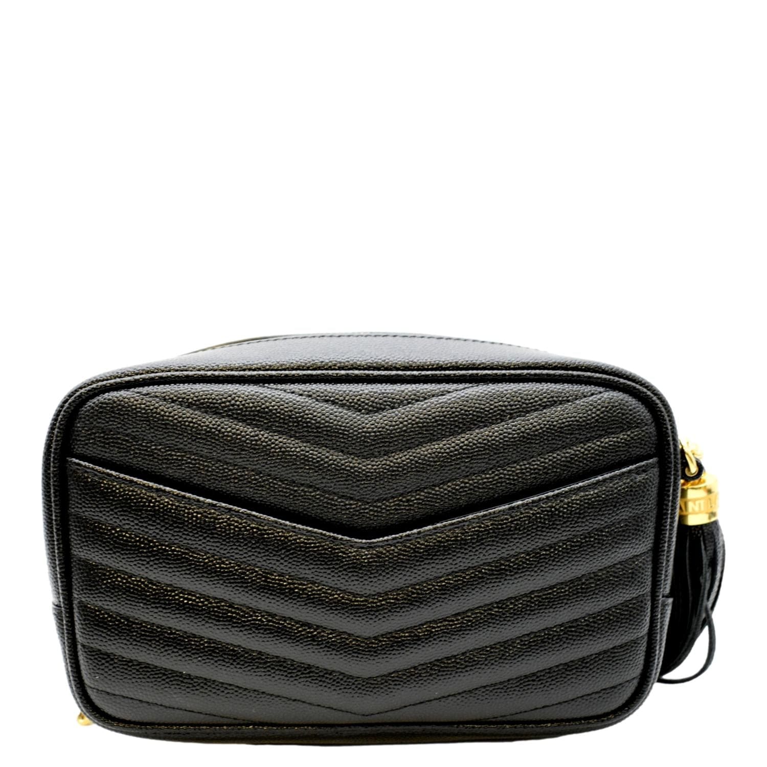 YSL Saint Laurent Yves Lou Chevron Camera Crossbody Bag Leather Black Mini Camera Bag