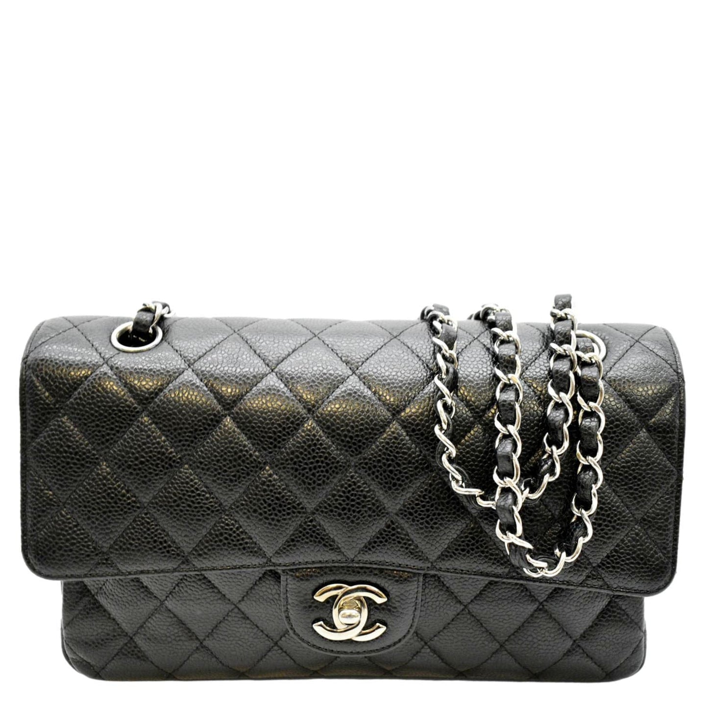 Chanel Classic Double Flap Quilted Caviar Leather Black Travel Bag