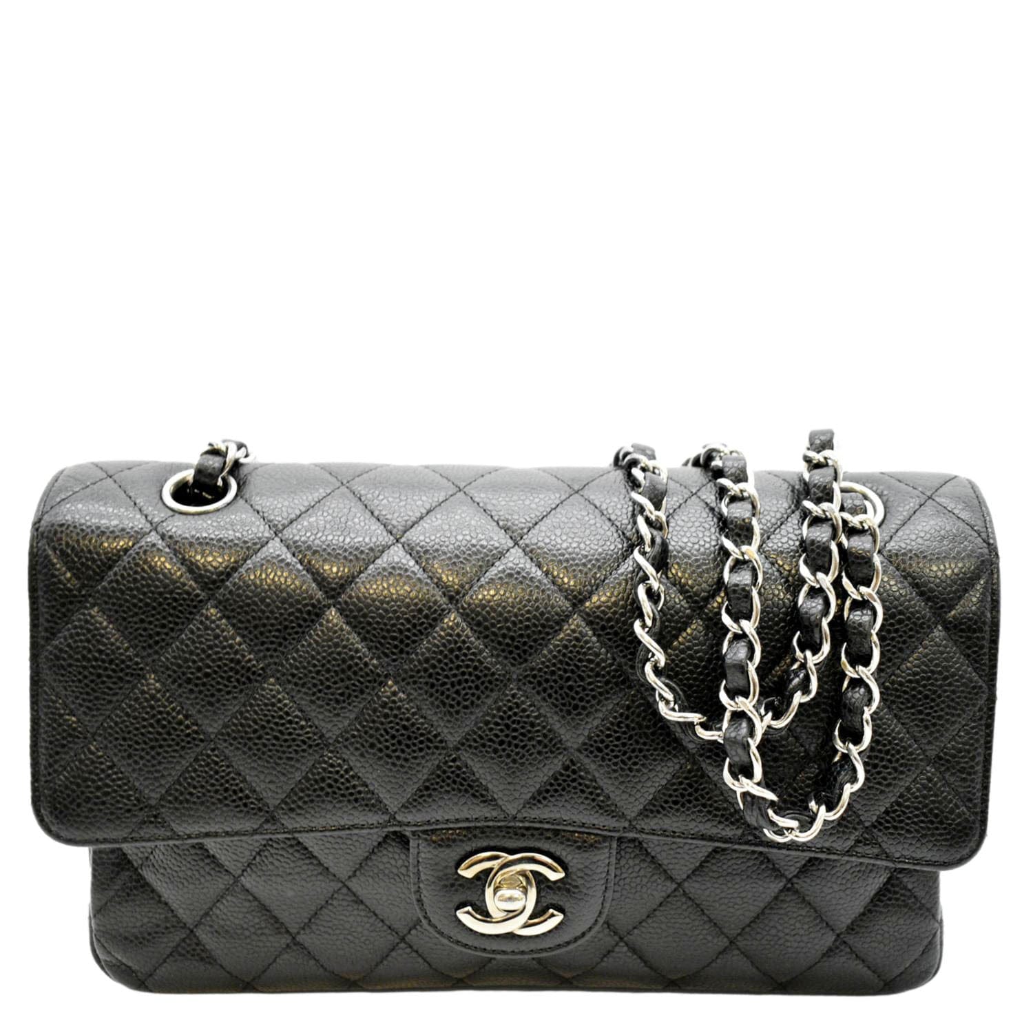 Chanel Classic Double Flap Quilted Caviar Leather Black Travel Bag