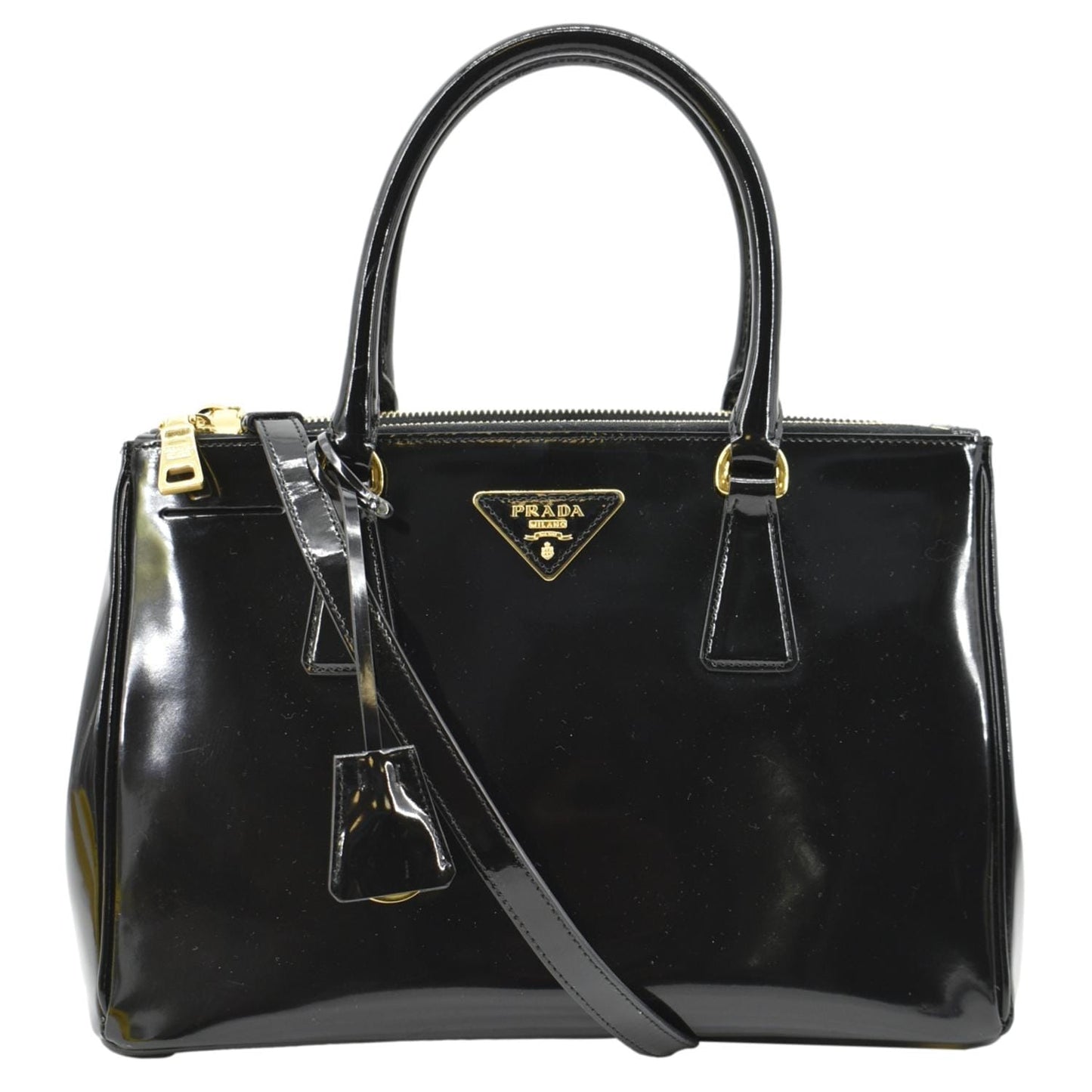 Double Zip Patent Shoulder Bag Leather Black