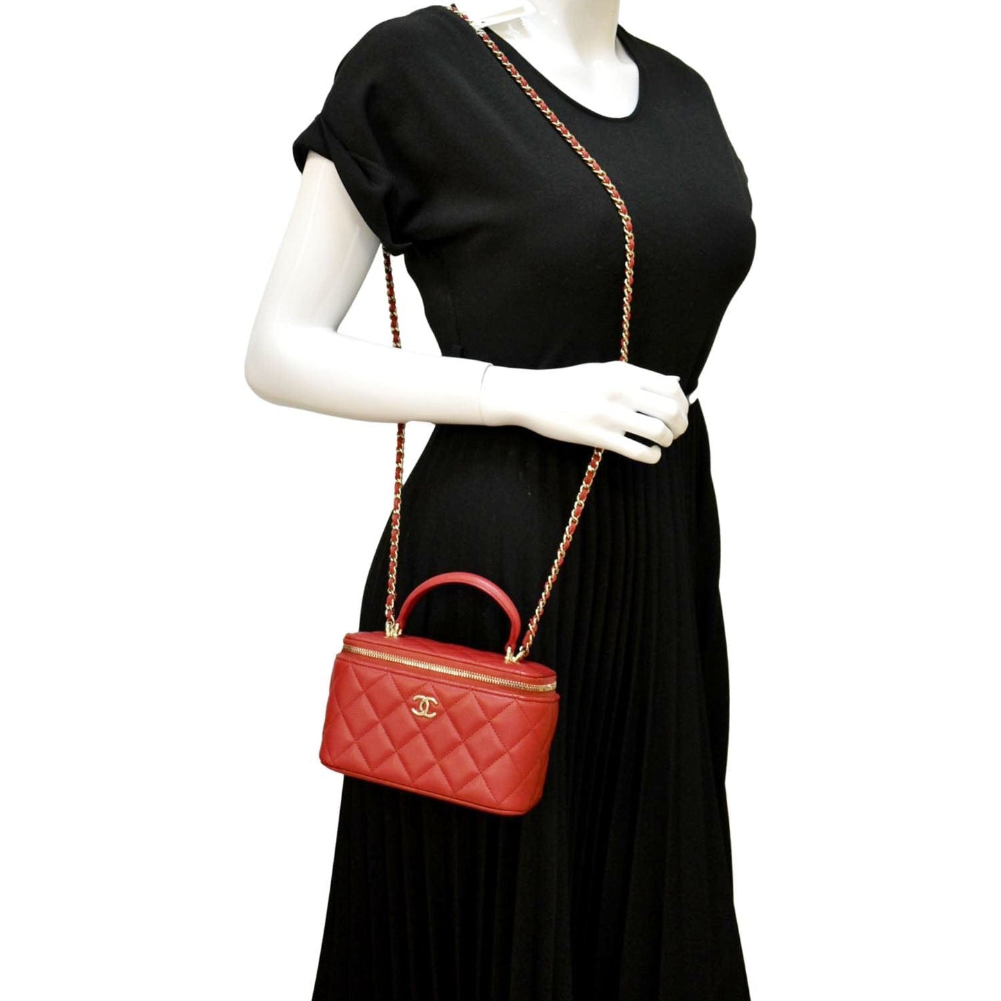 Chanel Vanity Quilted Leather Red Travel Bag