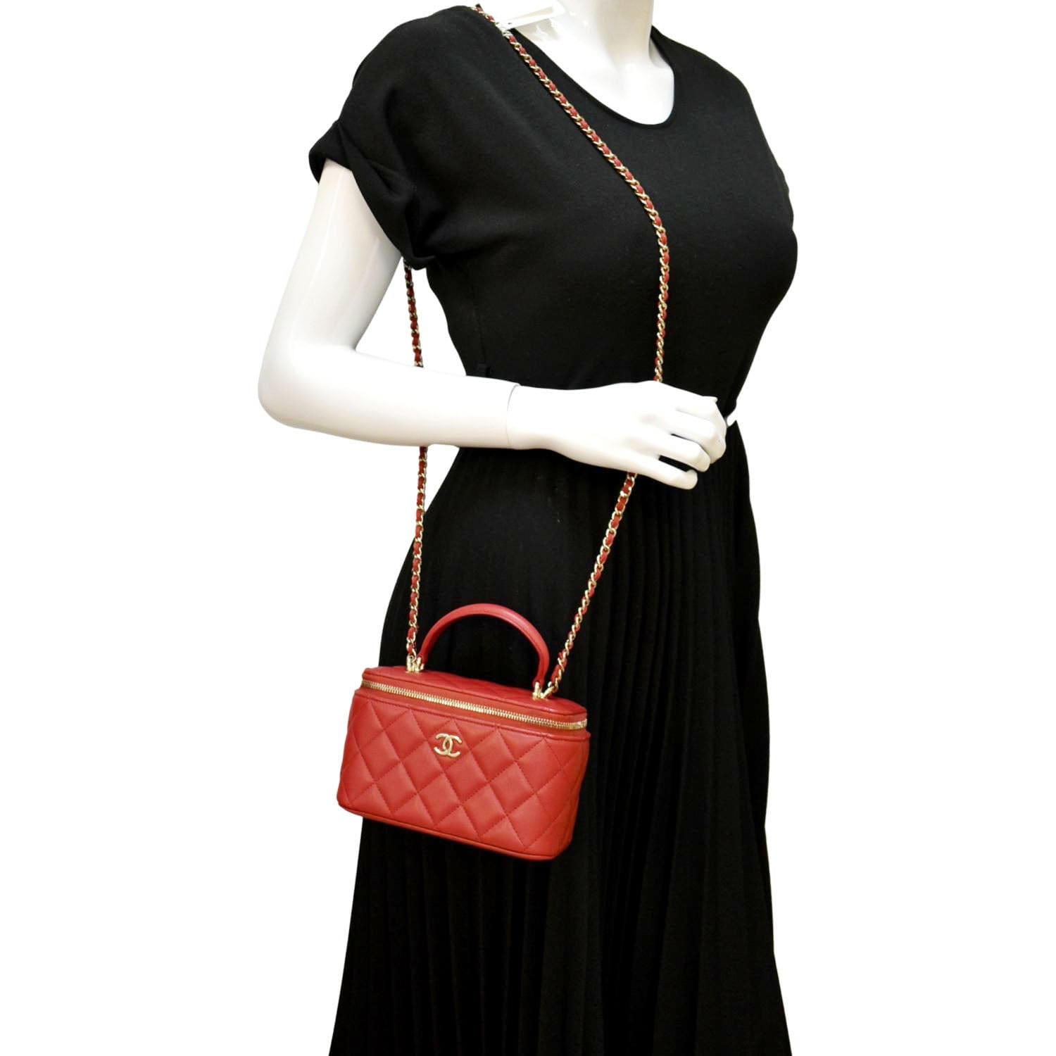 Chanel Vanity Quilted Leather Red Travel Bag