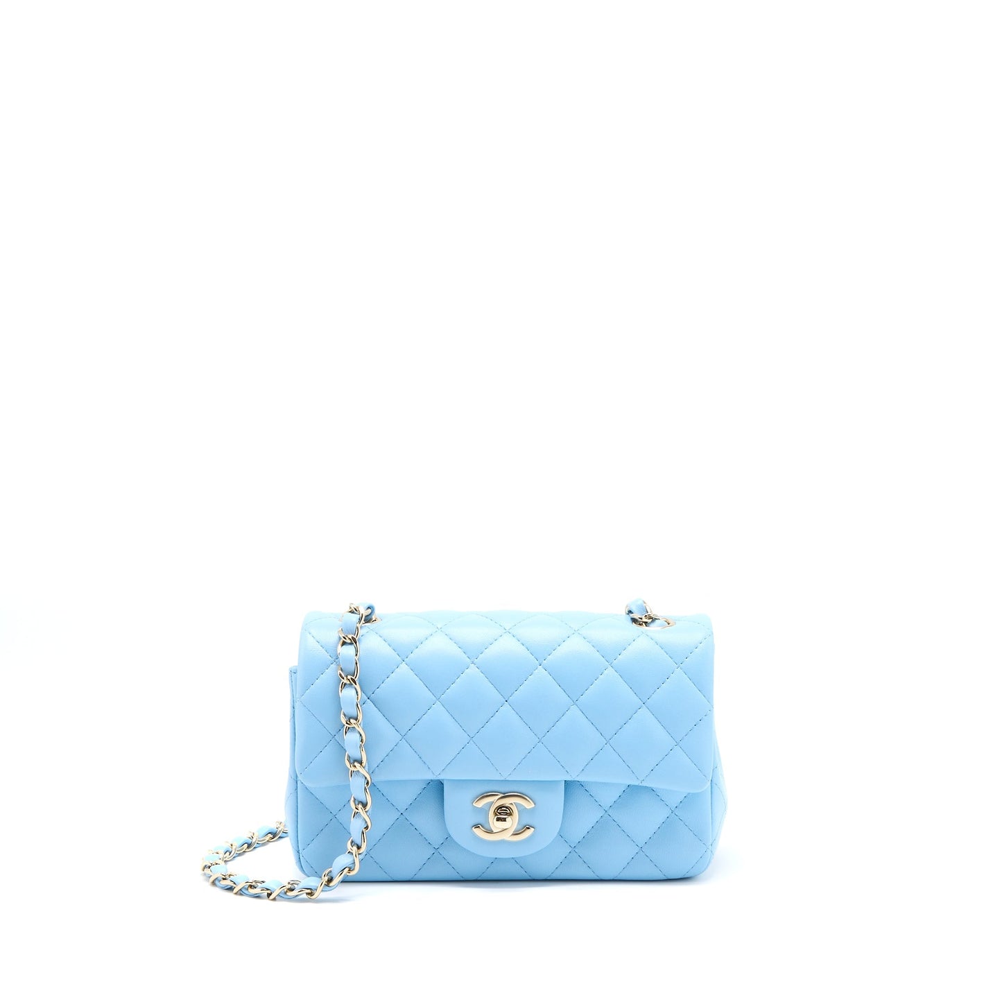 Chanel Rectangular Flap Lambskin LGHW Microchip Blue Shoulder Bag