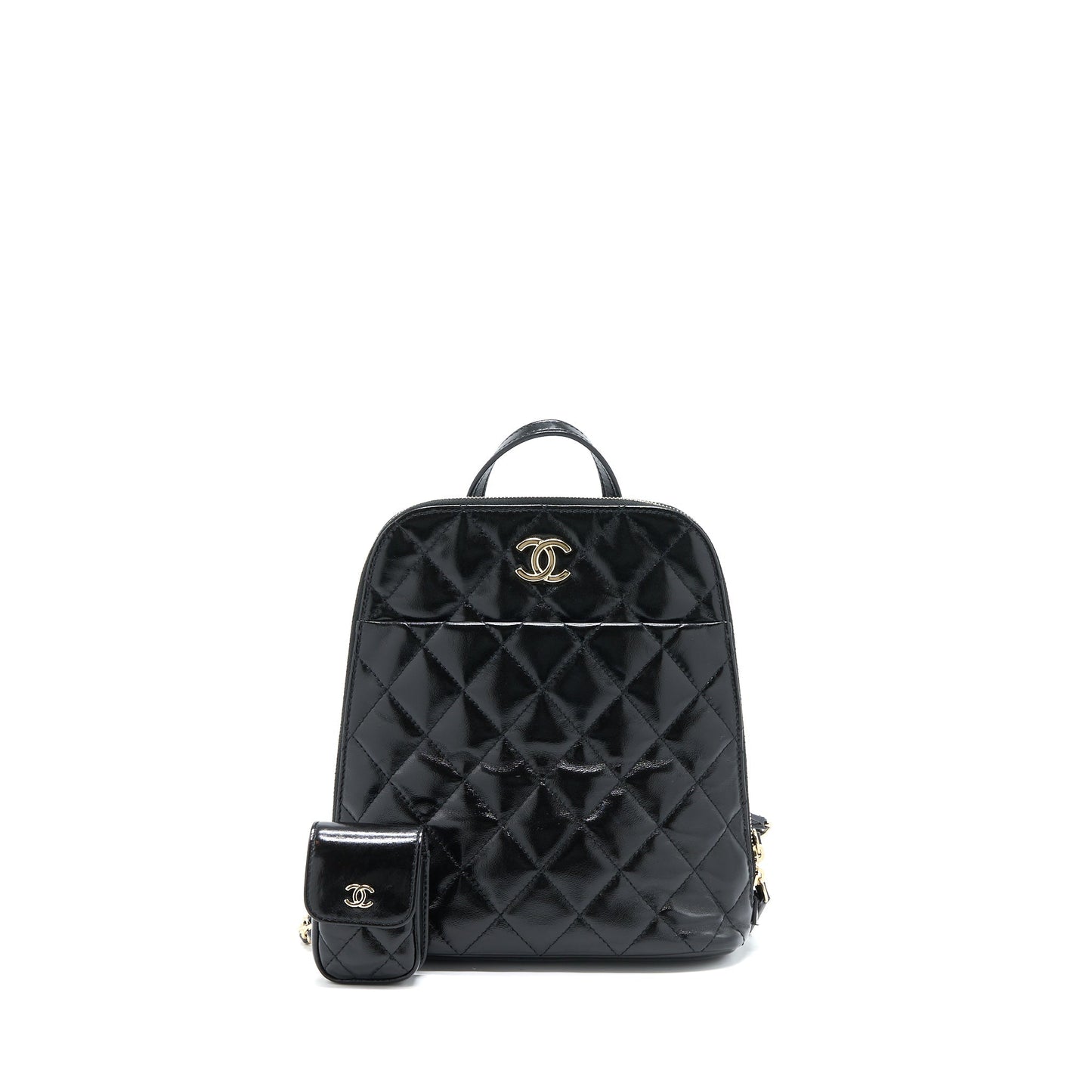 Chanel 22A Quilted Backpack Shiny Calfskin LGHW Black