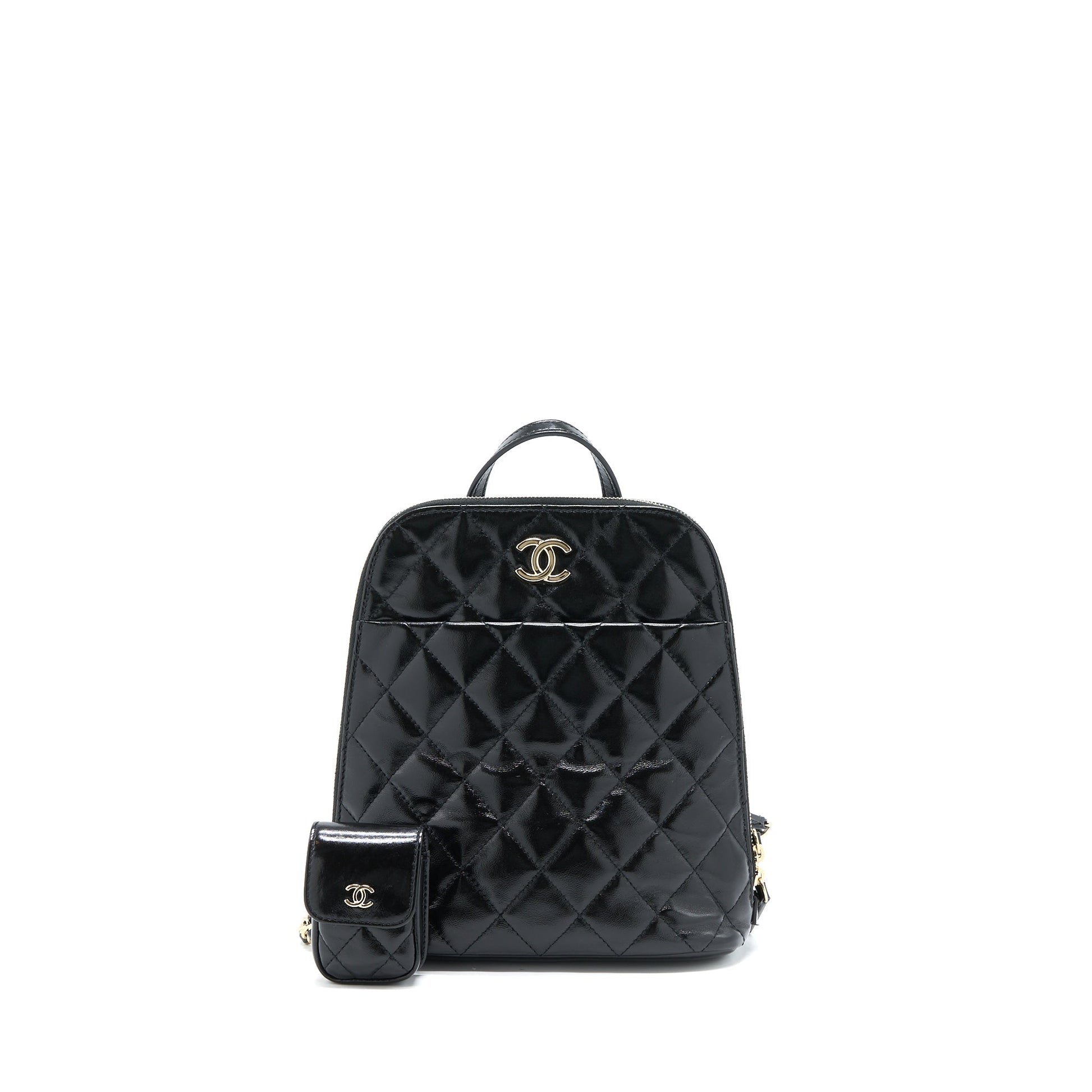 Chanel 22A Quilted Backpack Shiny Calfskin LGHW Black