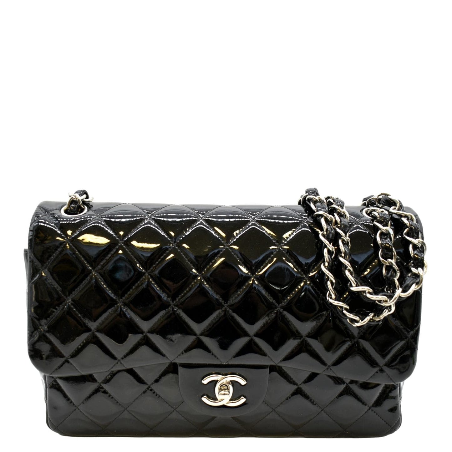 Chanel Jumbo Flap Patent Leather Black Travel Bag