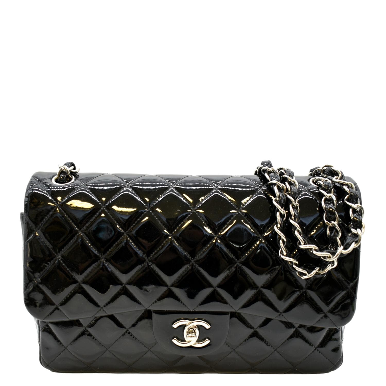 Chanel Jumbo Flap Patent Leather Black Travel Bag