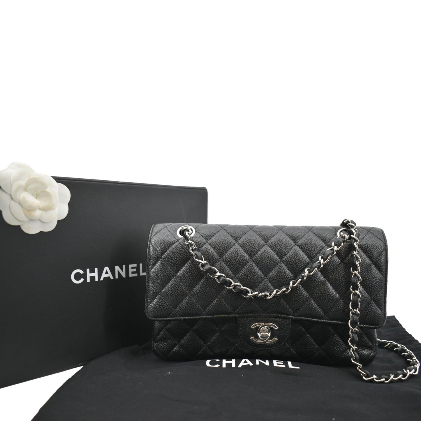 Chanel Classic Double Flap Caviar Leather Black Travel Bag Bag 1