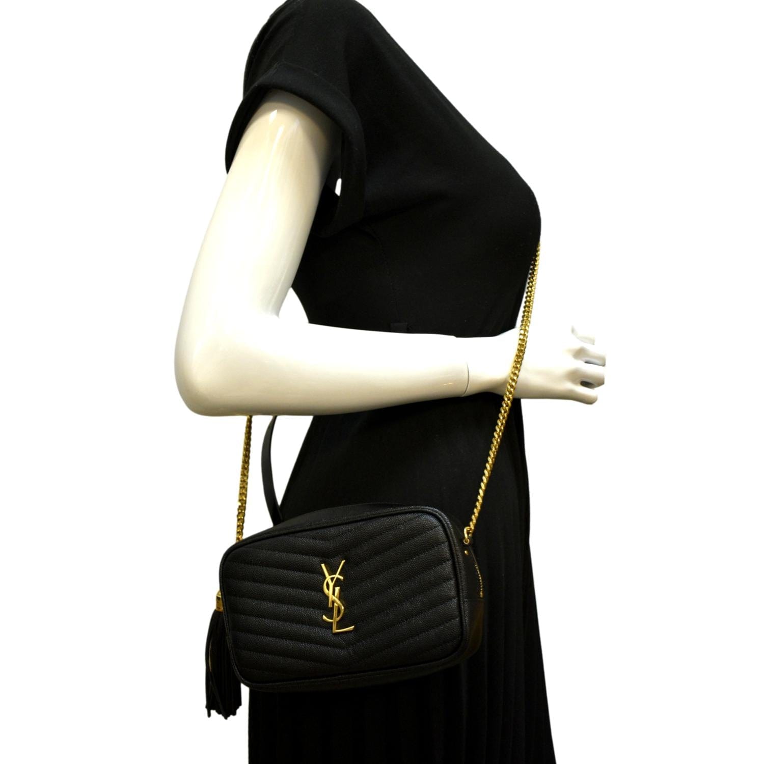 YSL Saint Laurent Yves Lou Chevron Camera Crossbody Bag Leather Black Mini Camera Bag