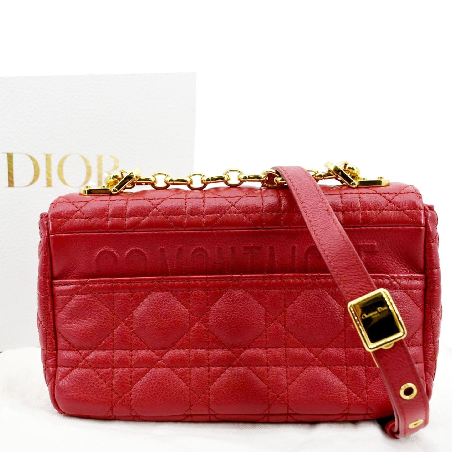 Dior Caro Cannage Calfskin Shoulder Bag Leather Red