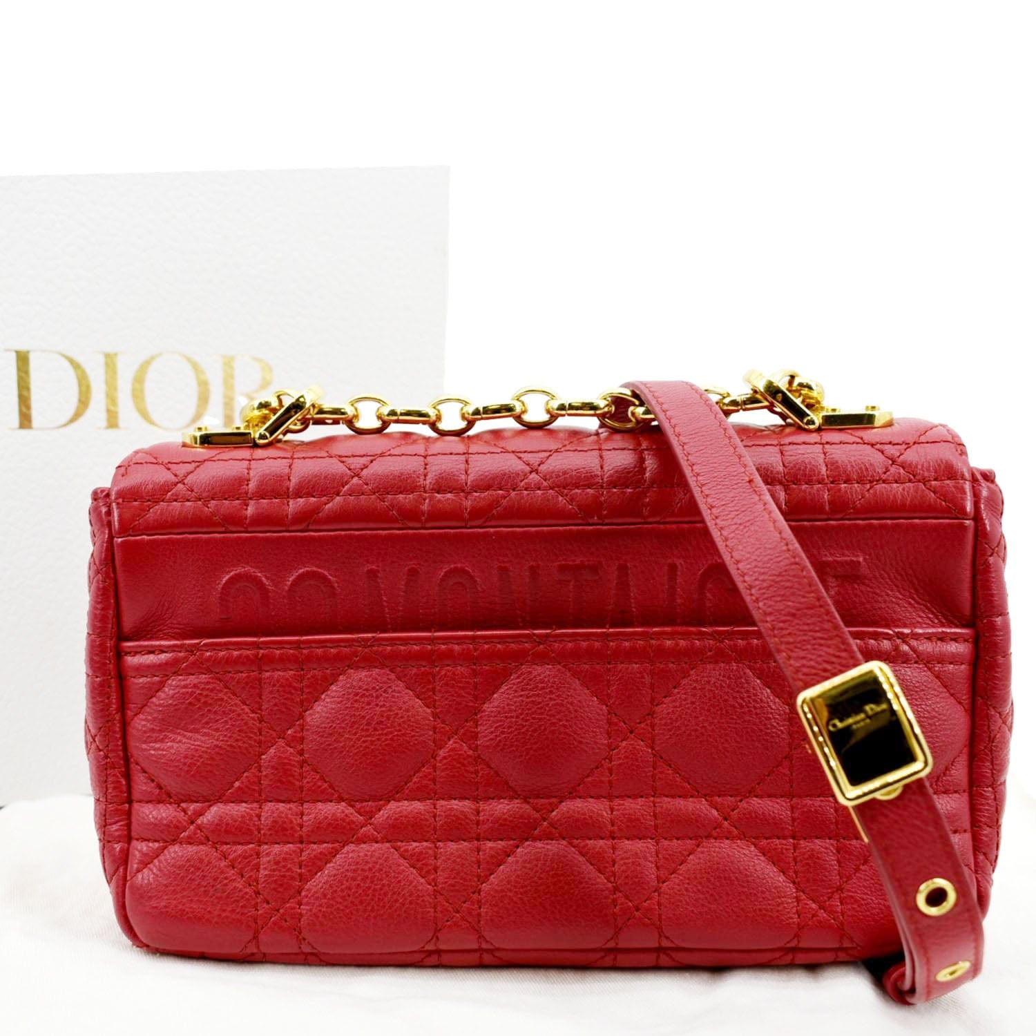 Dior Caro Cannage Calfskin Shoulder Bag Leather Red