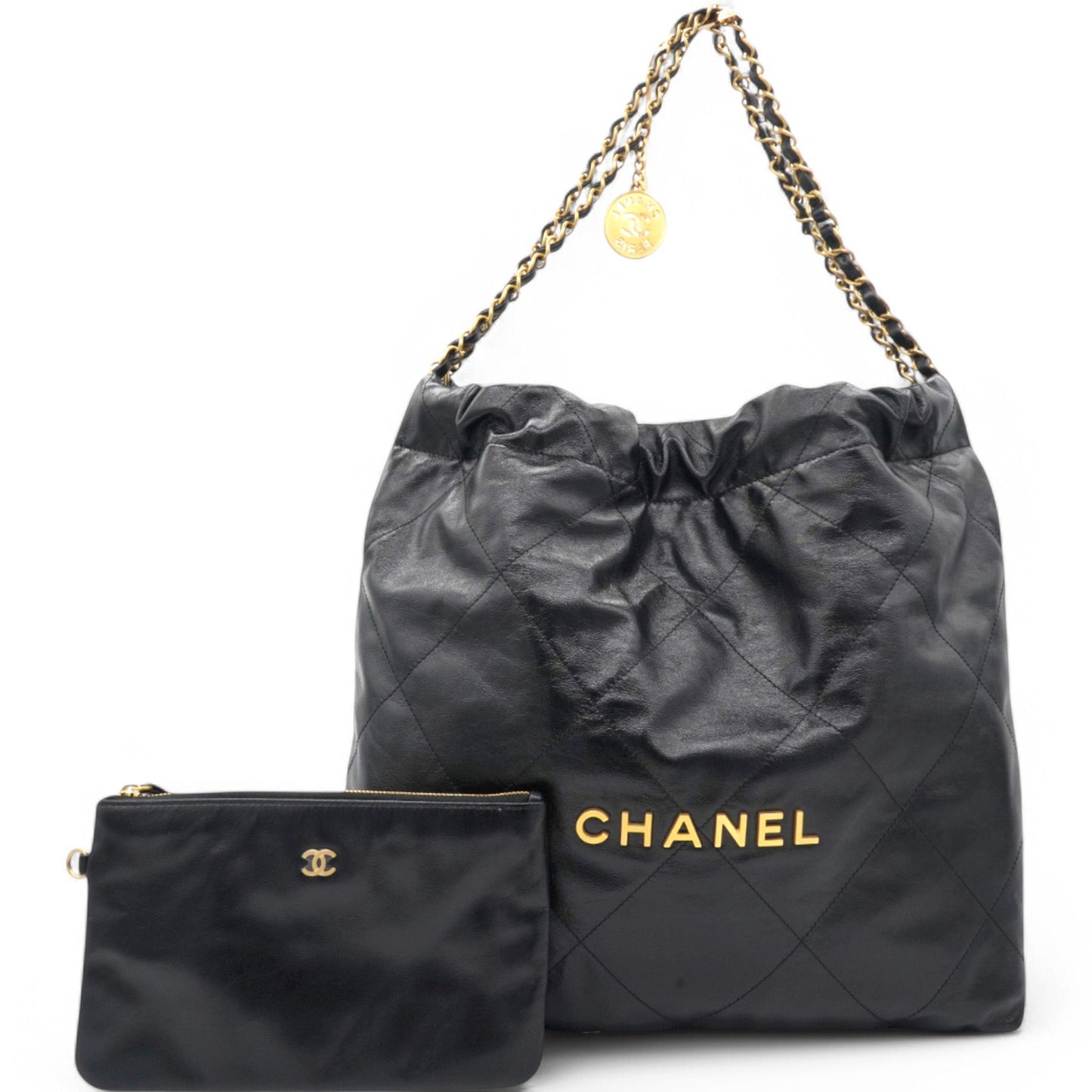 Chanel Shiny Quilted Medium 22 Black Handbag