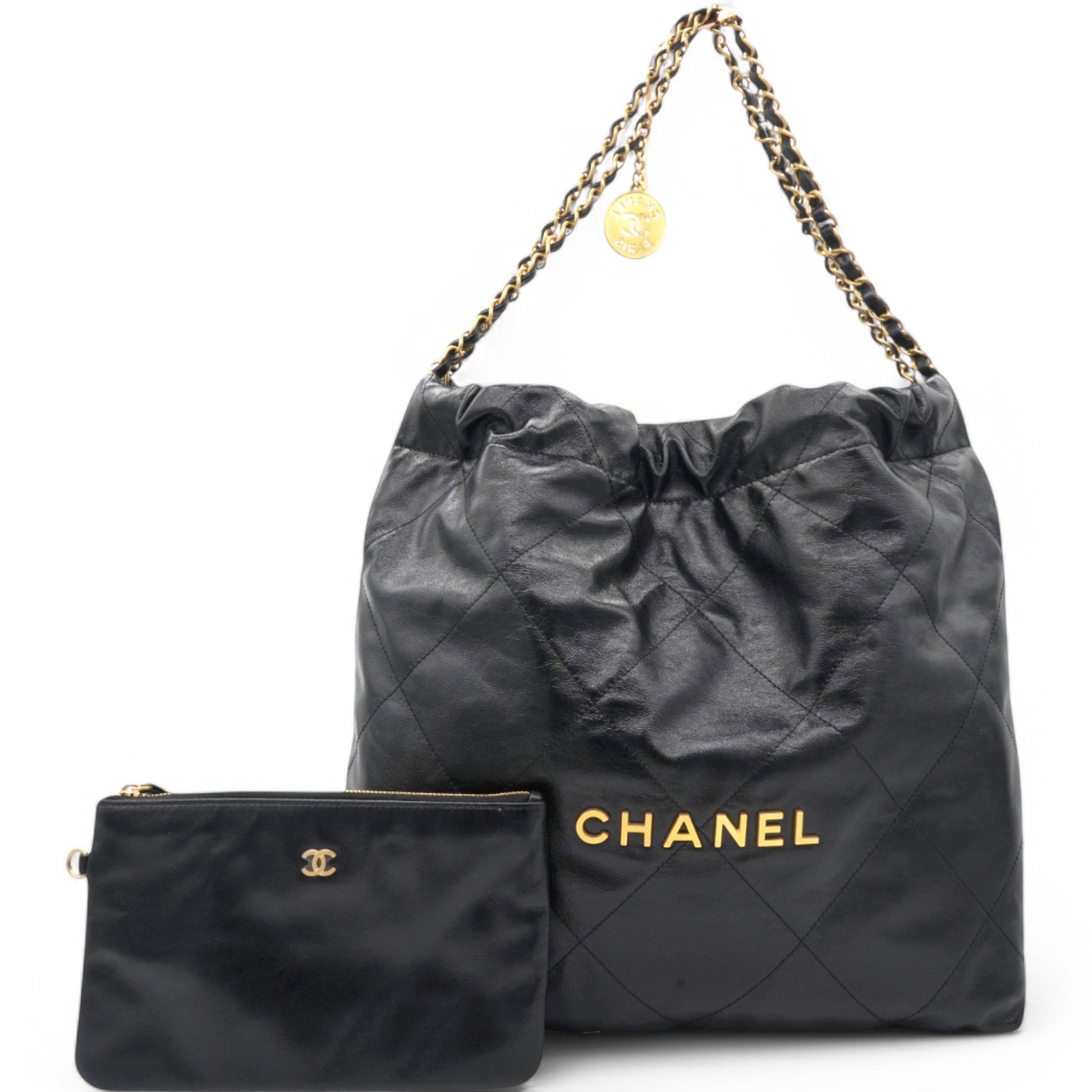 Chanel Shiny Quilted Medium 22 Black Handbag
