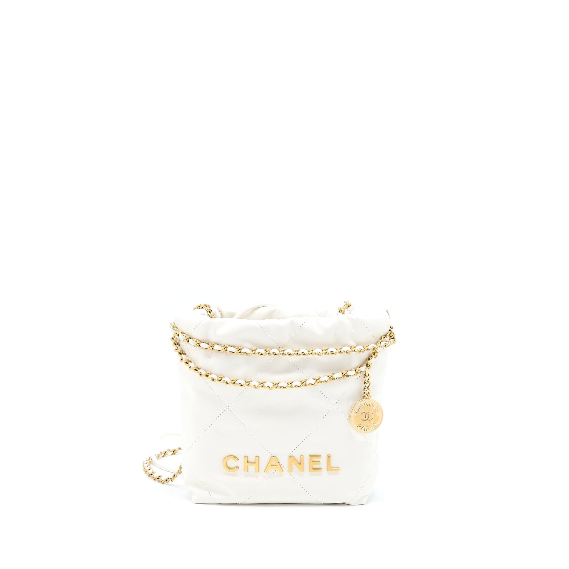 Chanel 23S 22 Shiny Calfskin GHW Microchip White Mini Bag
