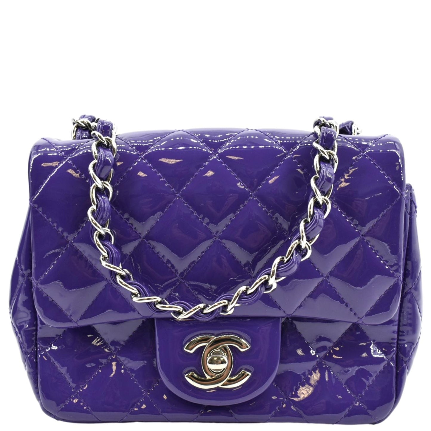 Chanel Flap Patent Purple Leather Calfskin Travel Bag