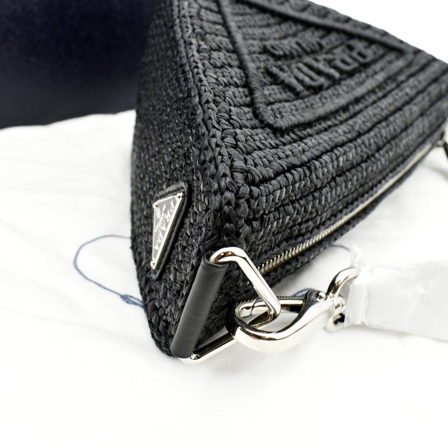 Prada Triangle Shoulder Bag Raffia Black
