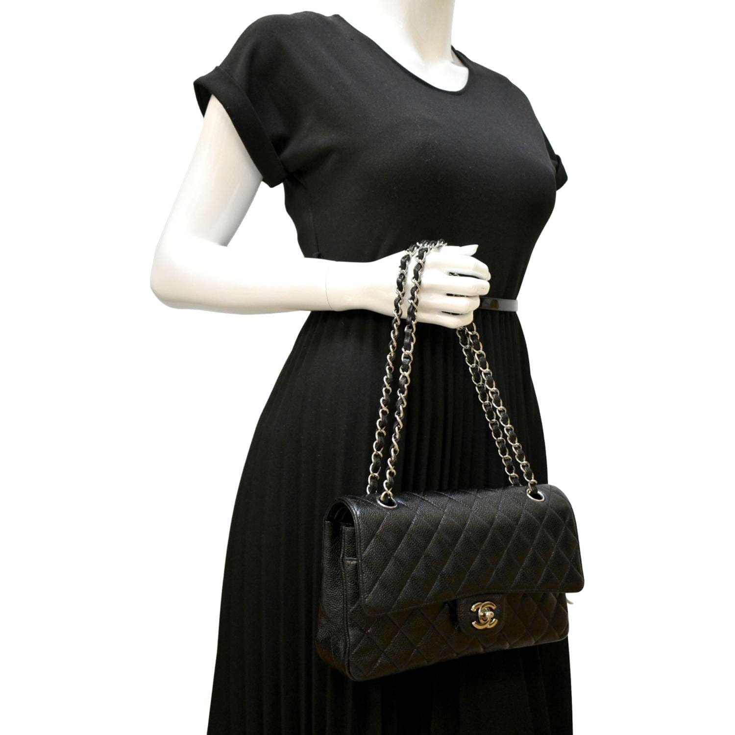 Chanel Classic Double Flap Quilted Caviar Leather Black Travel Bag