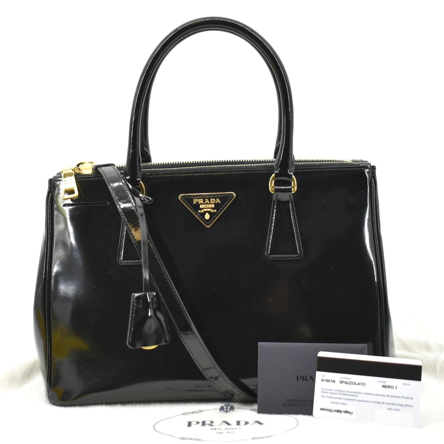 Prada Double Shoulder Bag Leather Patent Black