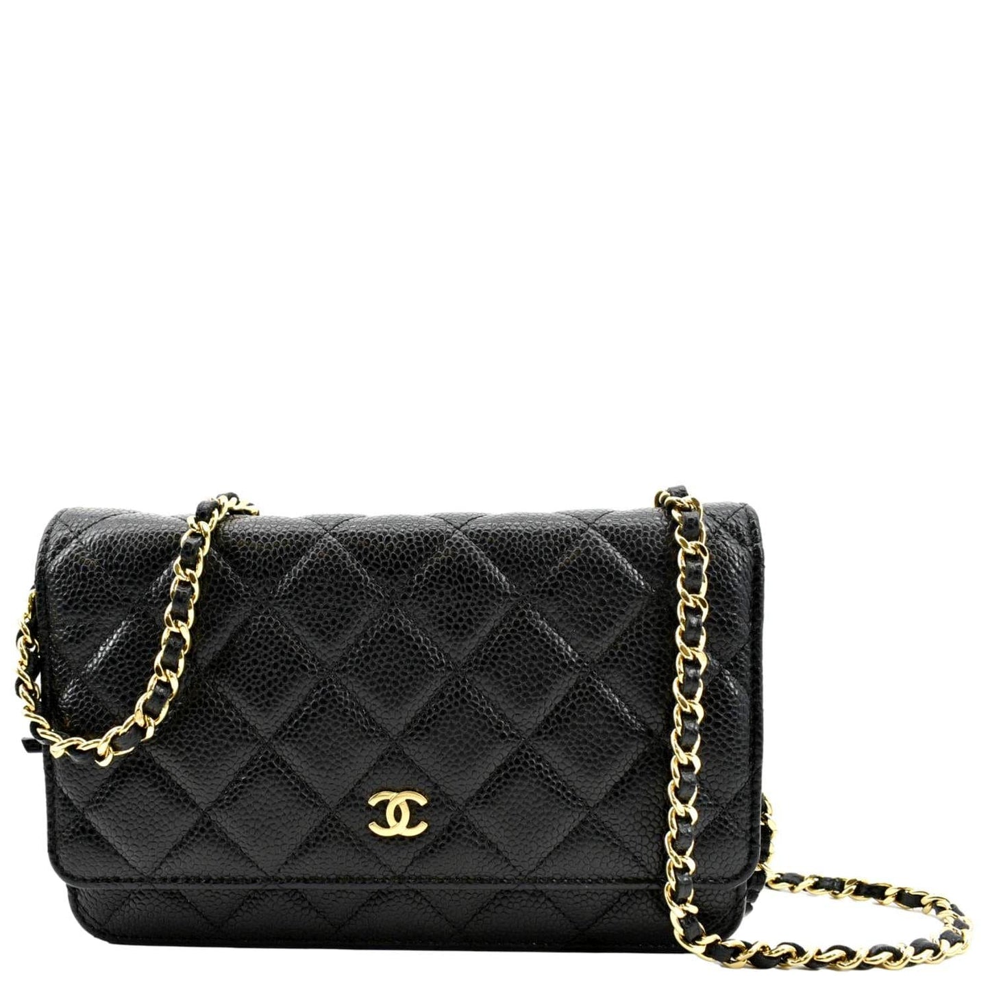 Chanel Boy Woc Caviar On Leather Black Wallet Case On Chain