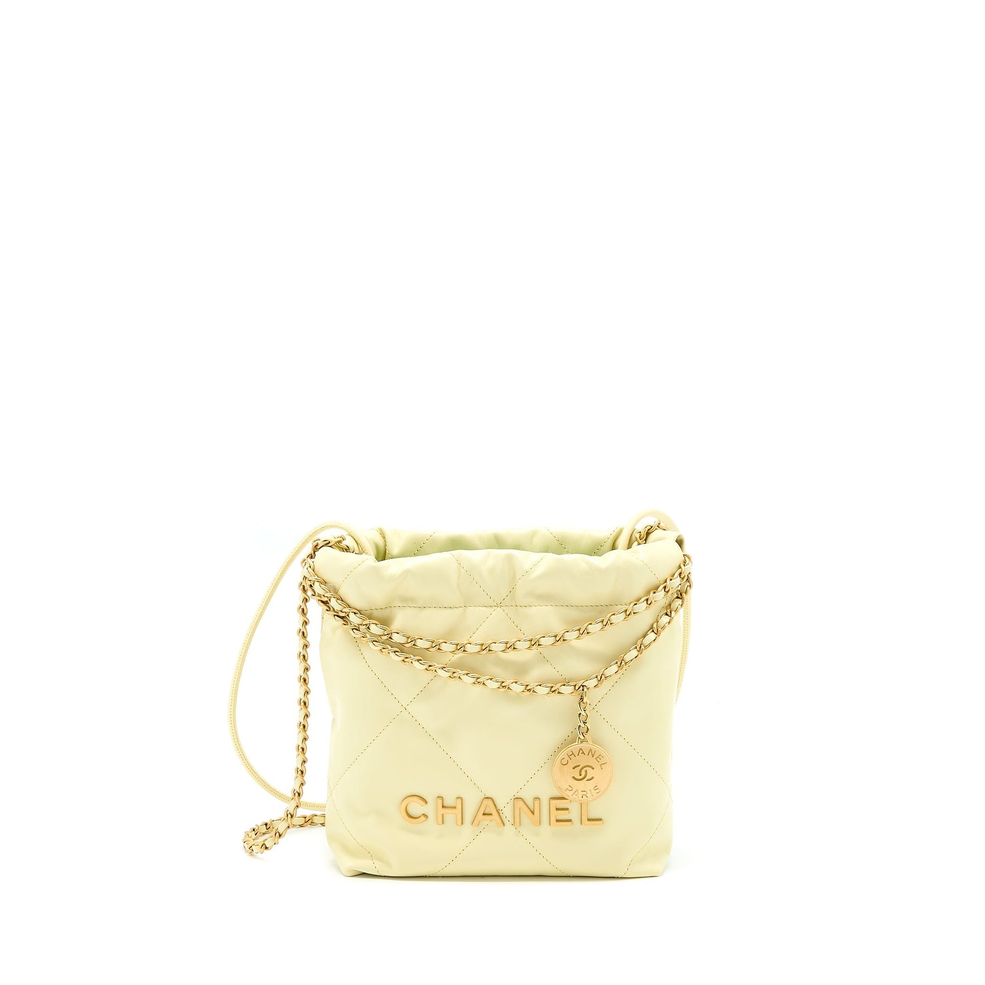 Chanel 23S 22 Shiny Calfskin Light Yellow Mini Bag