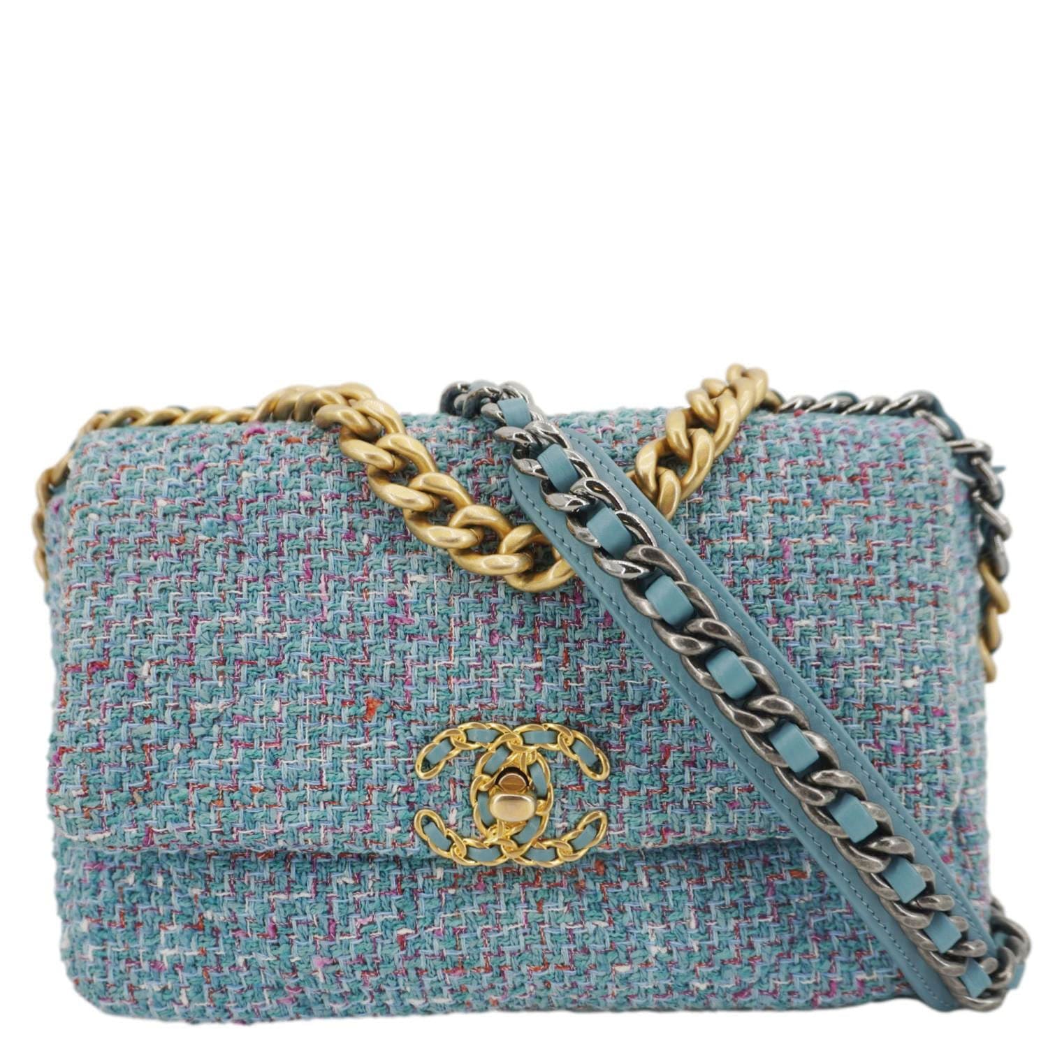 Chanel 19 Flap Quilted Tweed Blue Travel Bag