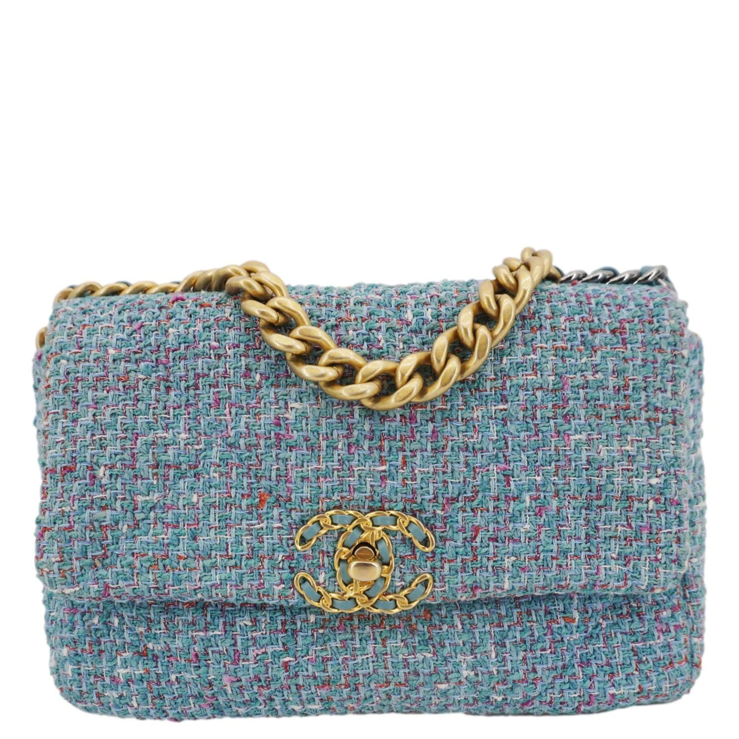 Chanel 19 Flap Quilted Tweed Blue Travel Bag