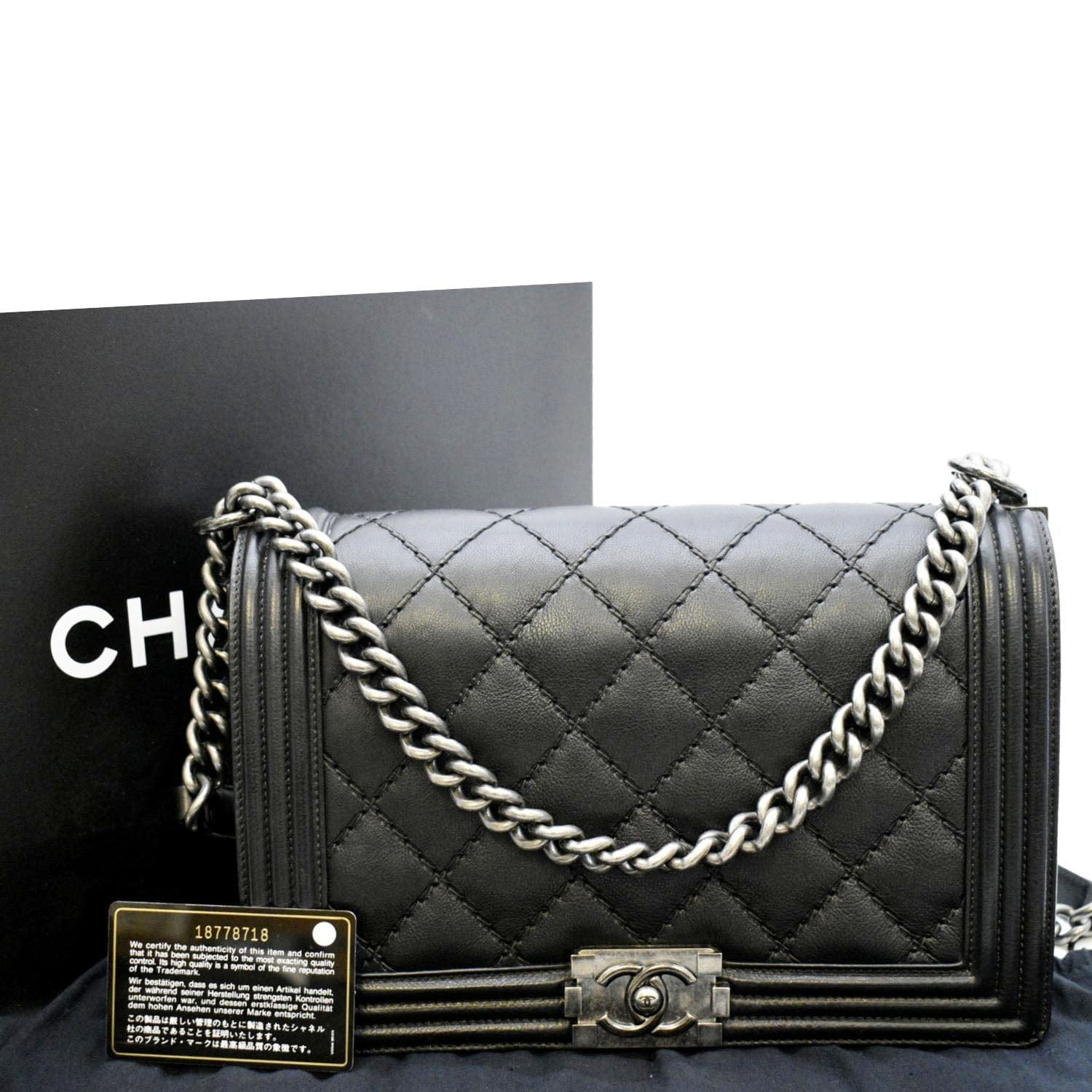 Chanel Wild Stitch Boy Quilted Leather Lambskin Black Travel Bag