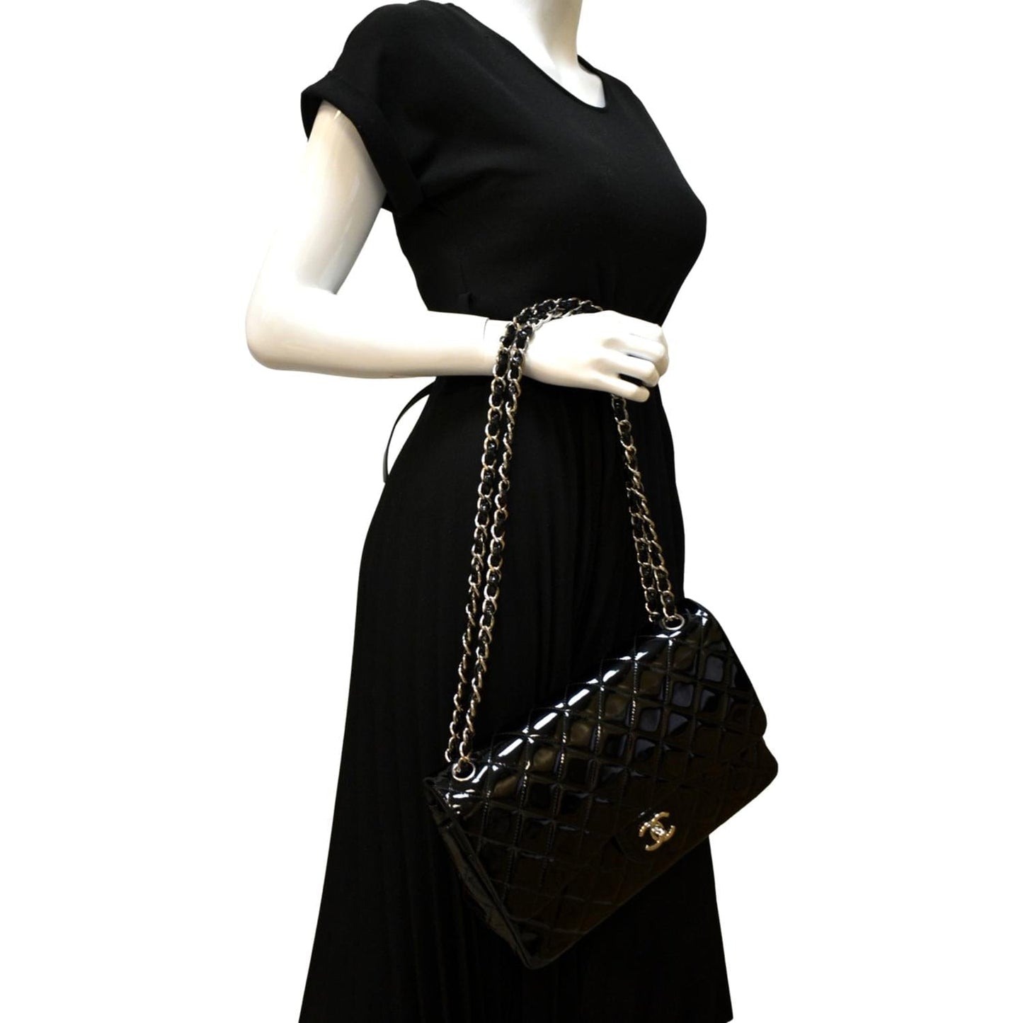 Chanel Jumbo Flap Patent Leather Black Travel Bag