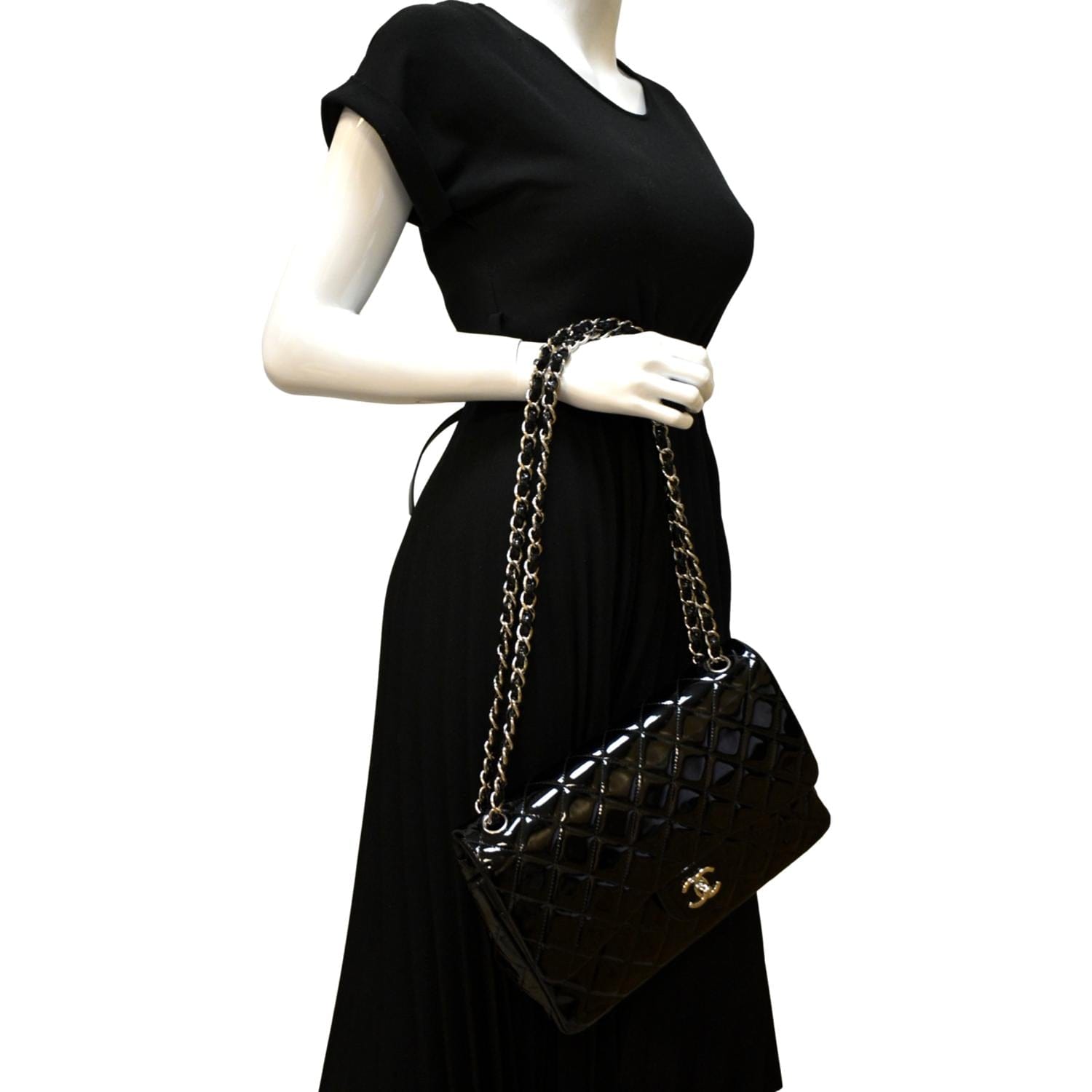 Chanel Jumbo Flap Patent Leather Black Travel Bag