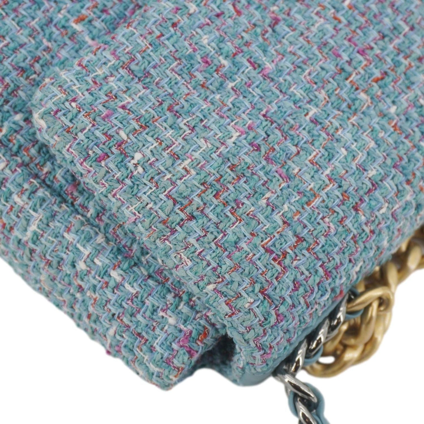 Chanel 19 Flap Quilted Tweed Blue Travel Bag