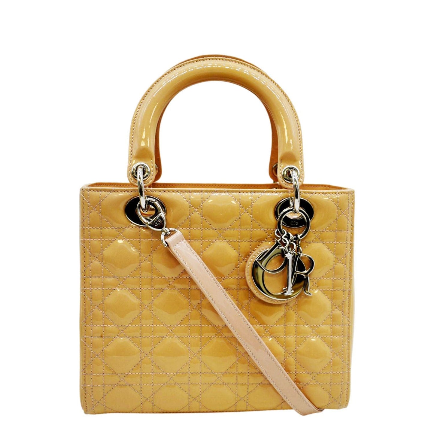 Dior Lady Cannage Shoulder Bag Leather Lambskin Yellow