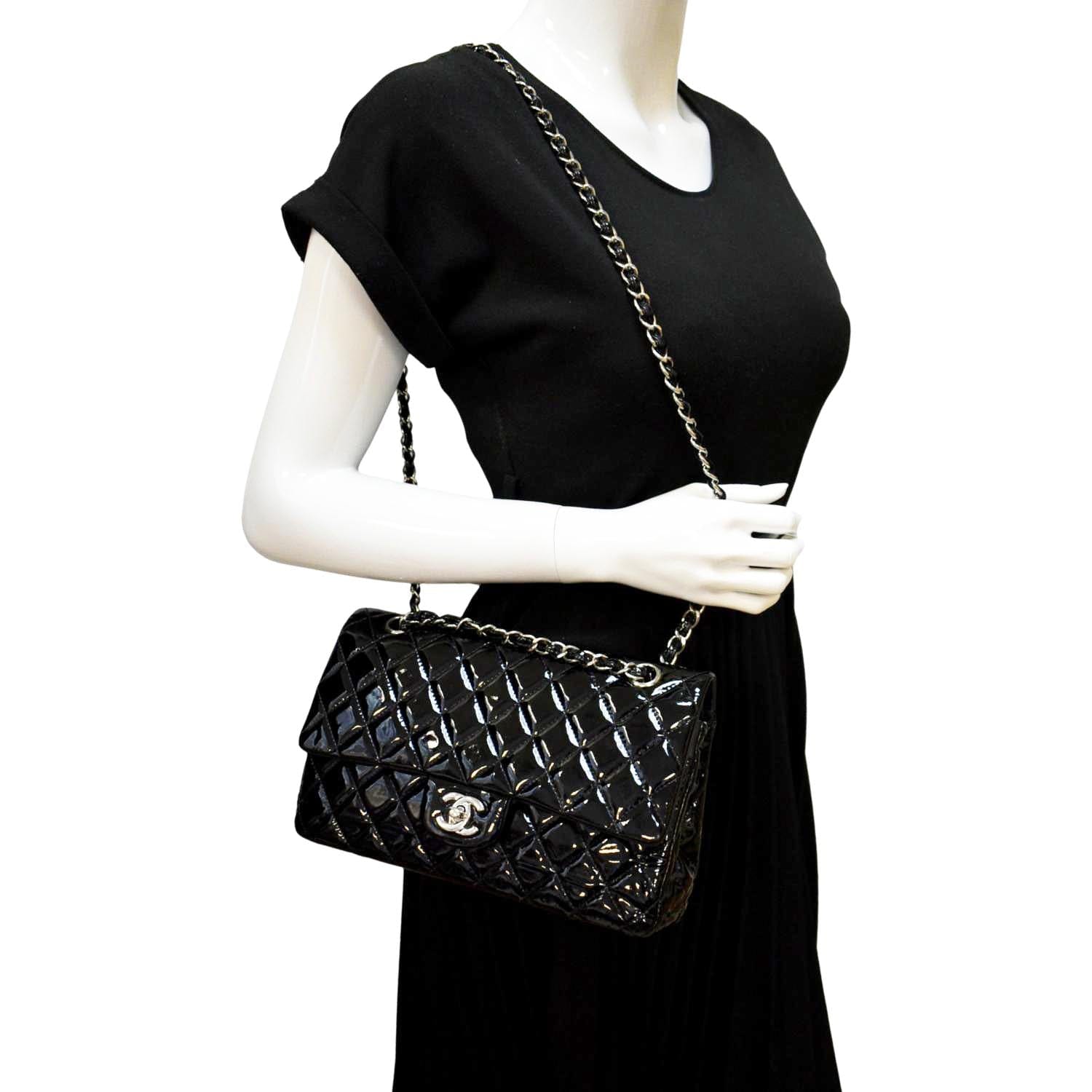 Chanel Classic Double Flap Patent Leather Black Travel Bag