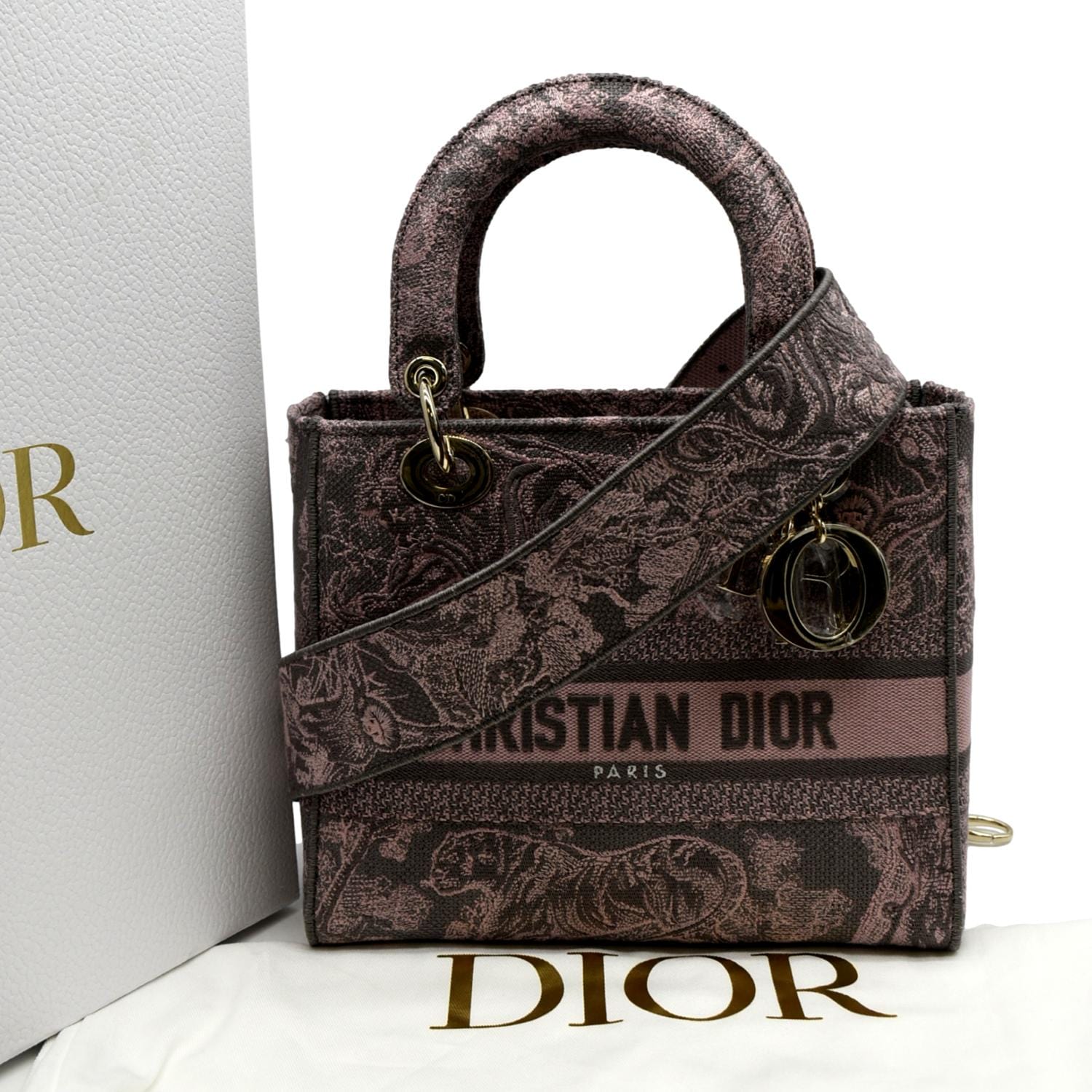 Dior Lady D Lite Embroidered Shoulder Bag Rose Canvas