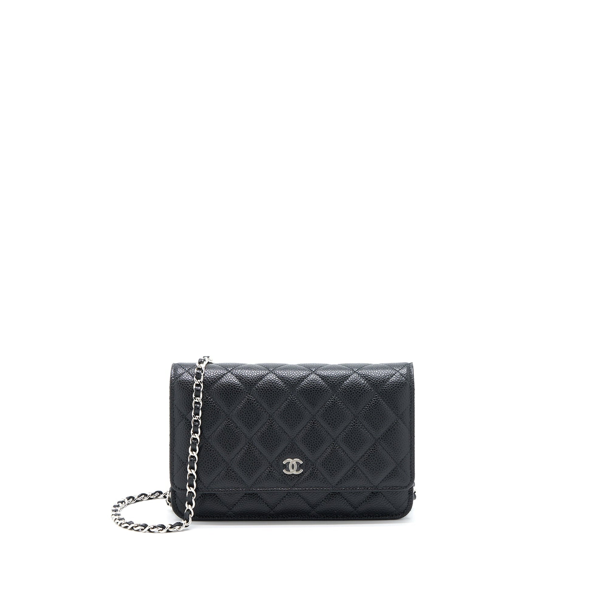 Chanel Classic On Caviar SHW Microchip Black Wallet Case Black Shwmicrochip