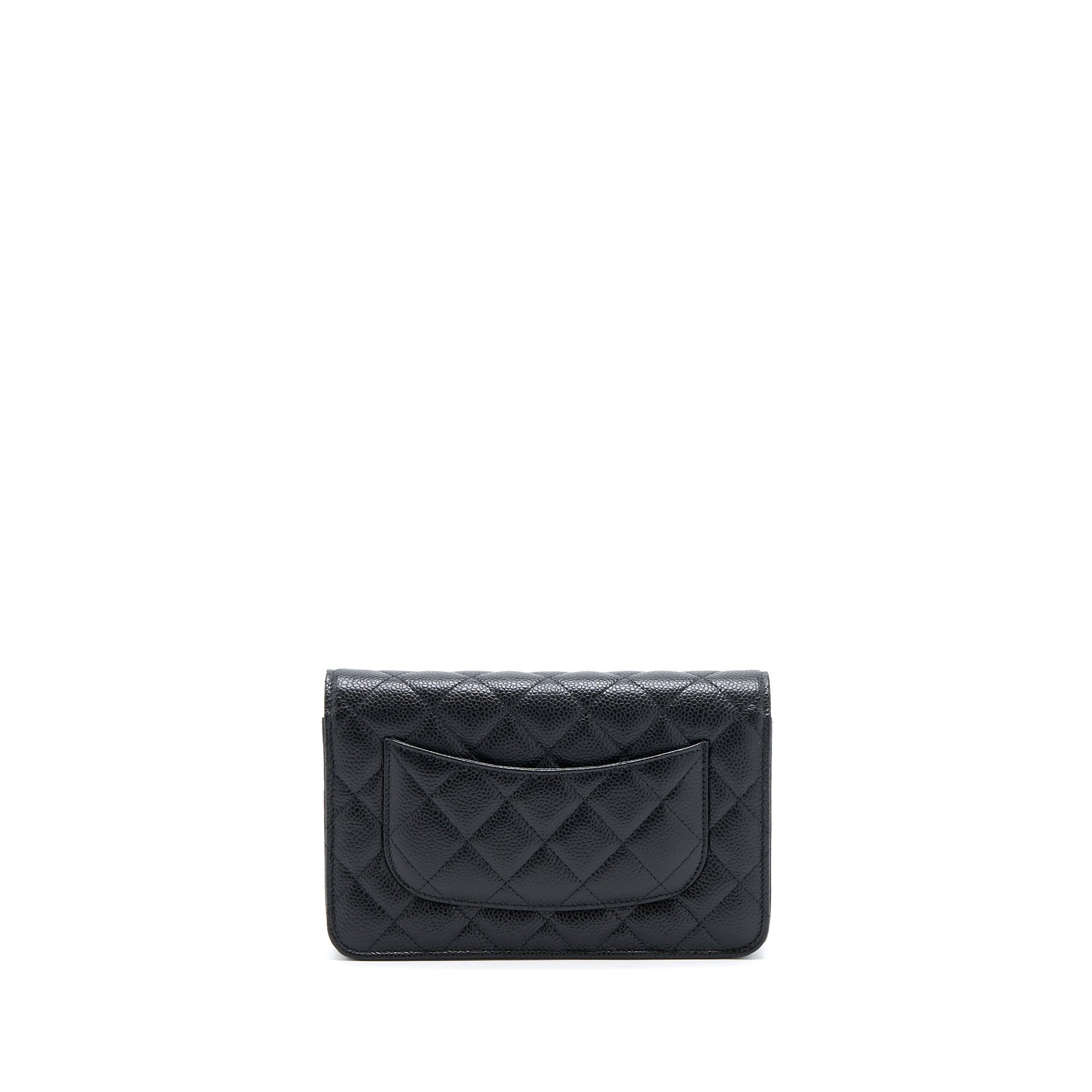 Chanel Classic On Caviar SHW Microchip Black Wallet Case Black Shwmicrochip