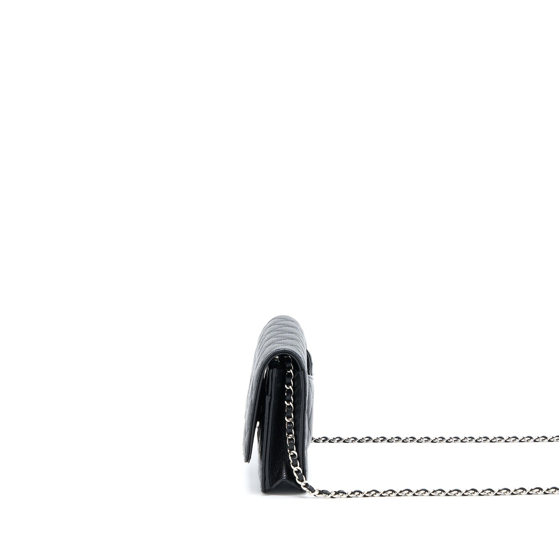Chanel Classic On Caviar SHW Microchip Black Wallet Case Black Shwmicrochip