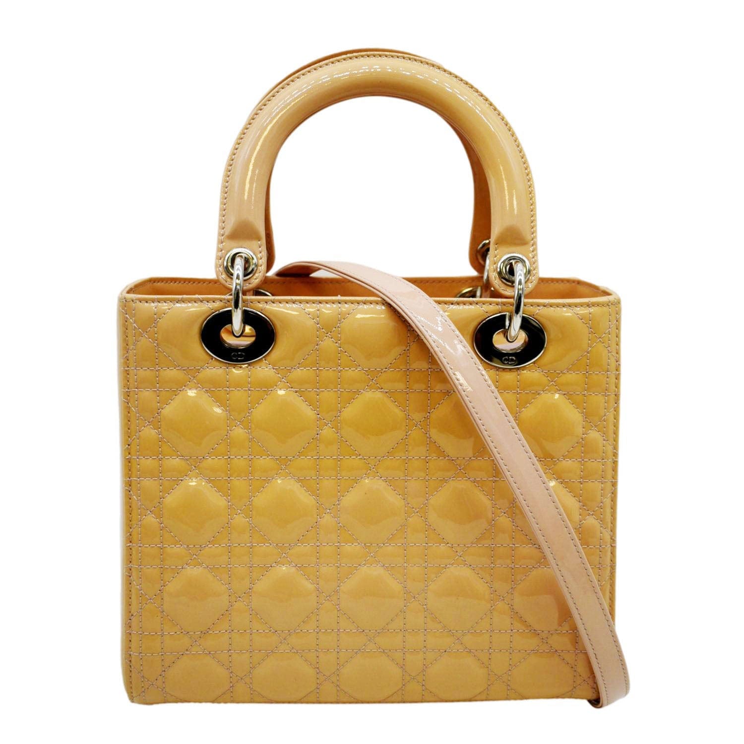 Dior Lady Cannage Lambskin Shoulder Bag Yellow Leather Medium