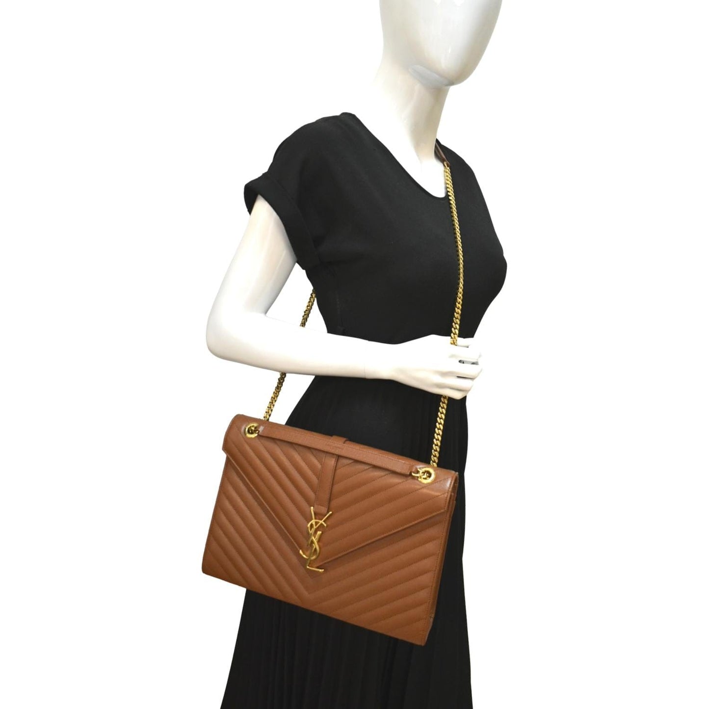 YSL Saint Laurent Saint Envelope Mix Chain Shoulder Bag Dark Leather Matelasse